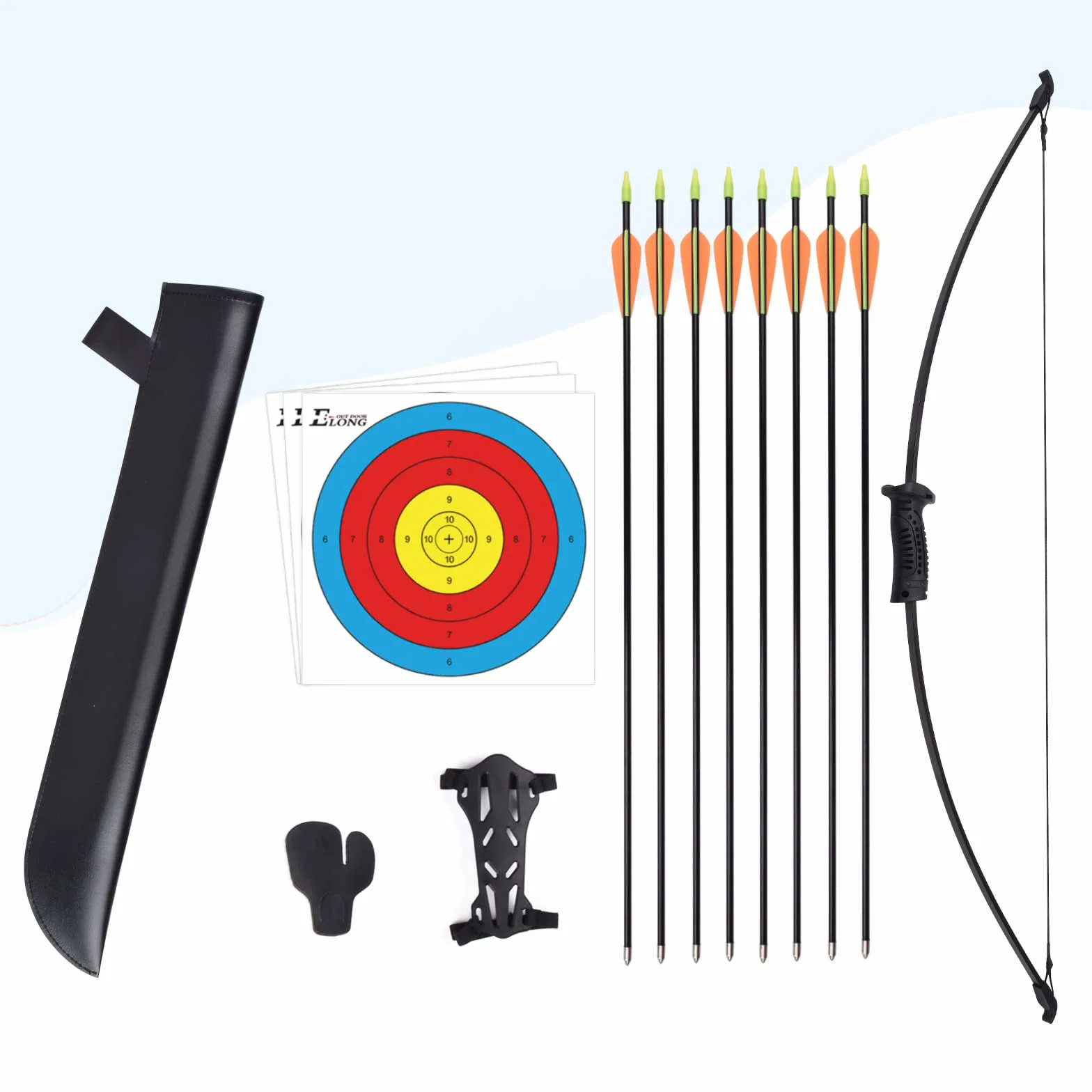Elong Recurve Arc et Flèche Set Tir à l'arc Débutant avec 8 Flèches, Protège-bras, Carquois