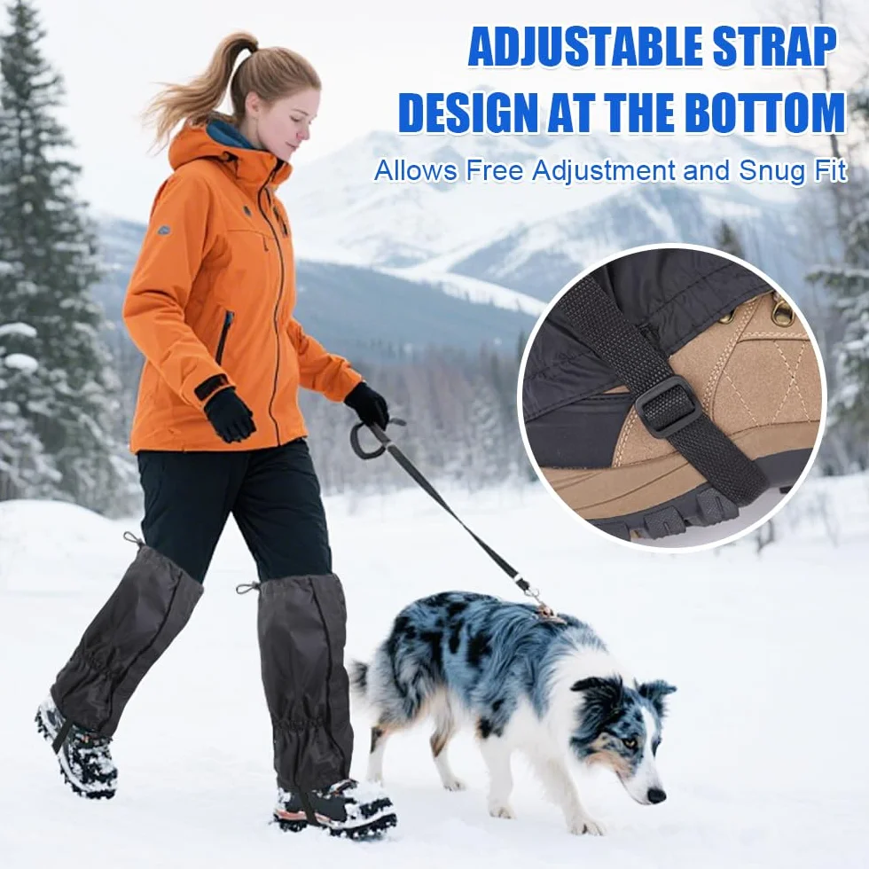 Guêtres de Randonnée Imperméables Homme Femme avec Fermeture et Sangles Réglables pour Escalade, Ski - Noir