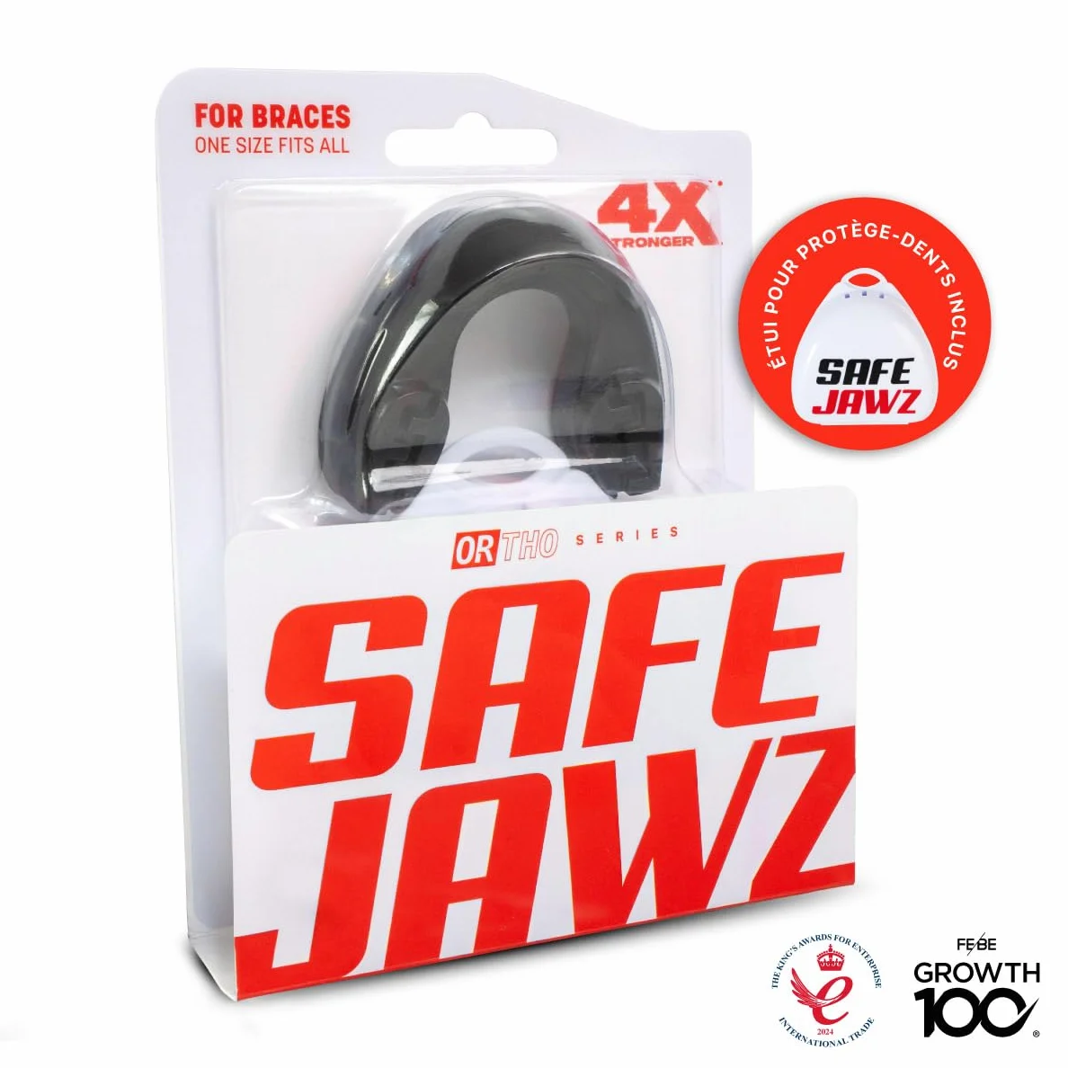 SAFEJAWZ Sport Protège-Dents pour Appareil Orthodontique, Protection intégrale pour Tous Sports (Noir)