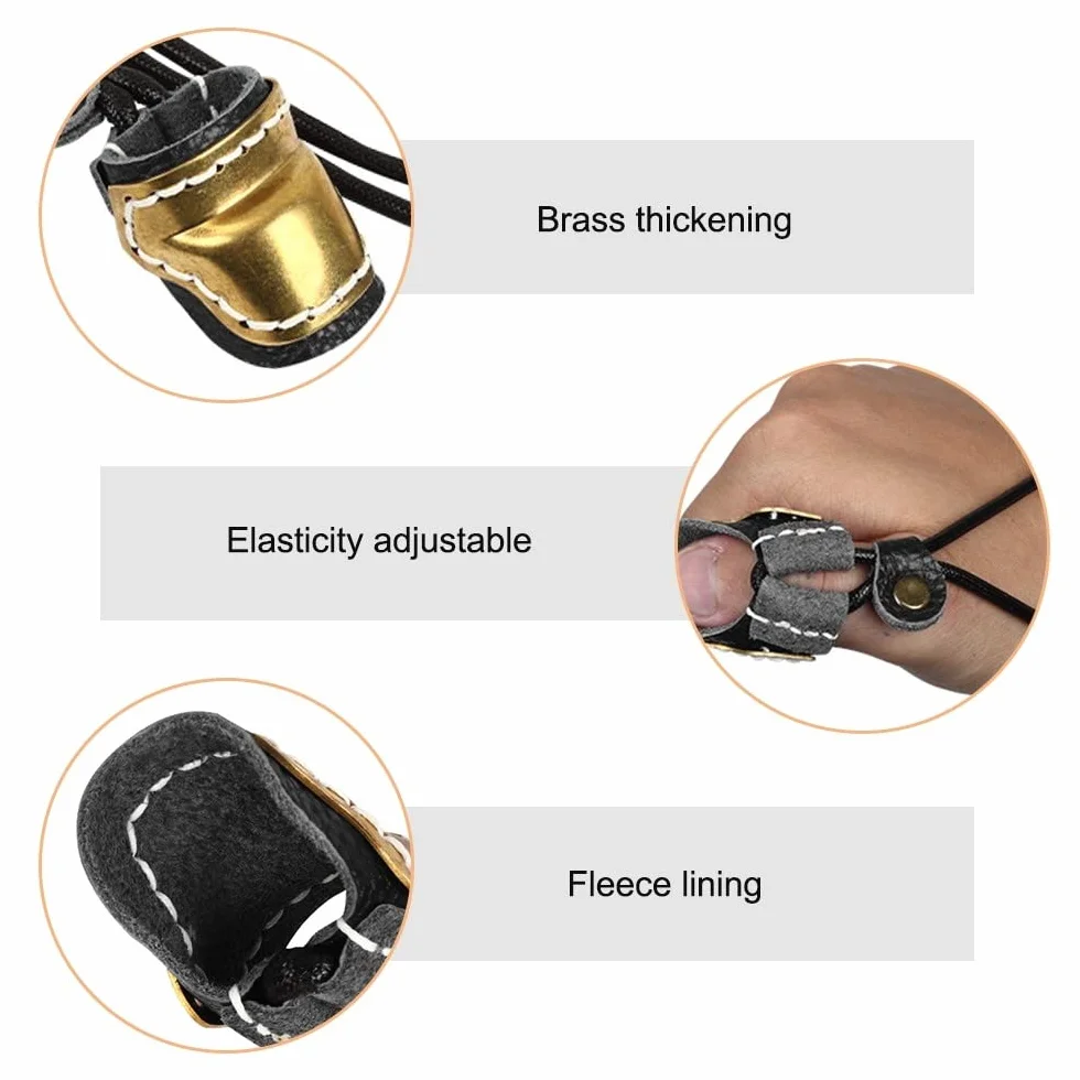 DONGKER Archery Thumb Ring PU Leather Finger Tab Guard with Rope for Traditional Bow
