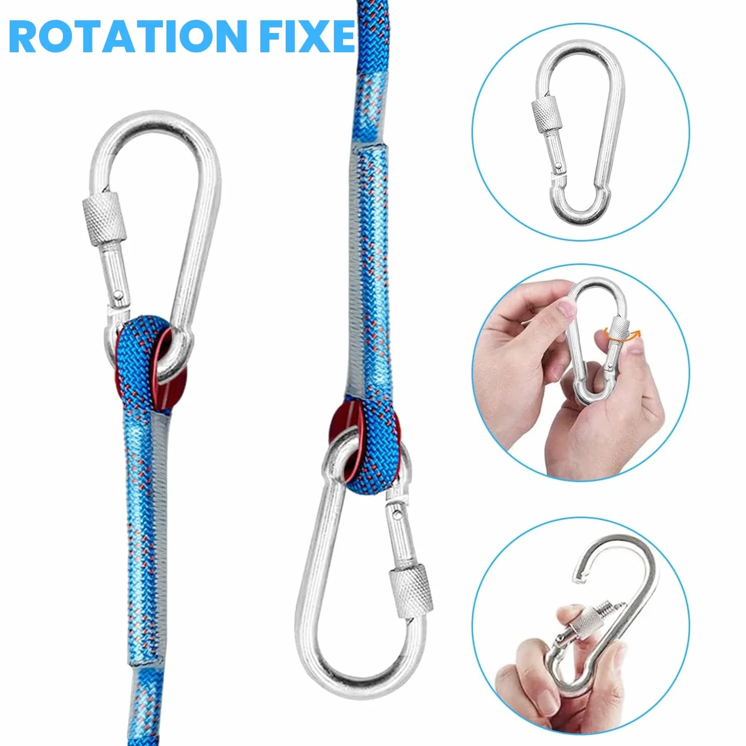 Corde Escalade 10m 10mm avec 2 Mousquetons pour Descente en Rappel Sport Sauvetage