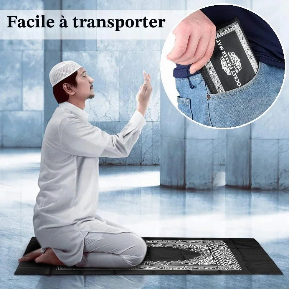 Hitopin Tapis de Prière de Poche Islamique de Voyage avec Boussole, Polyester Etanche 60 x 100 cm