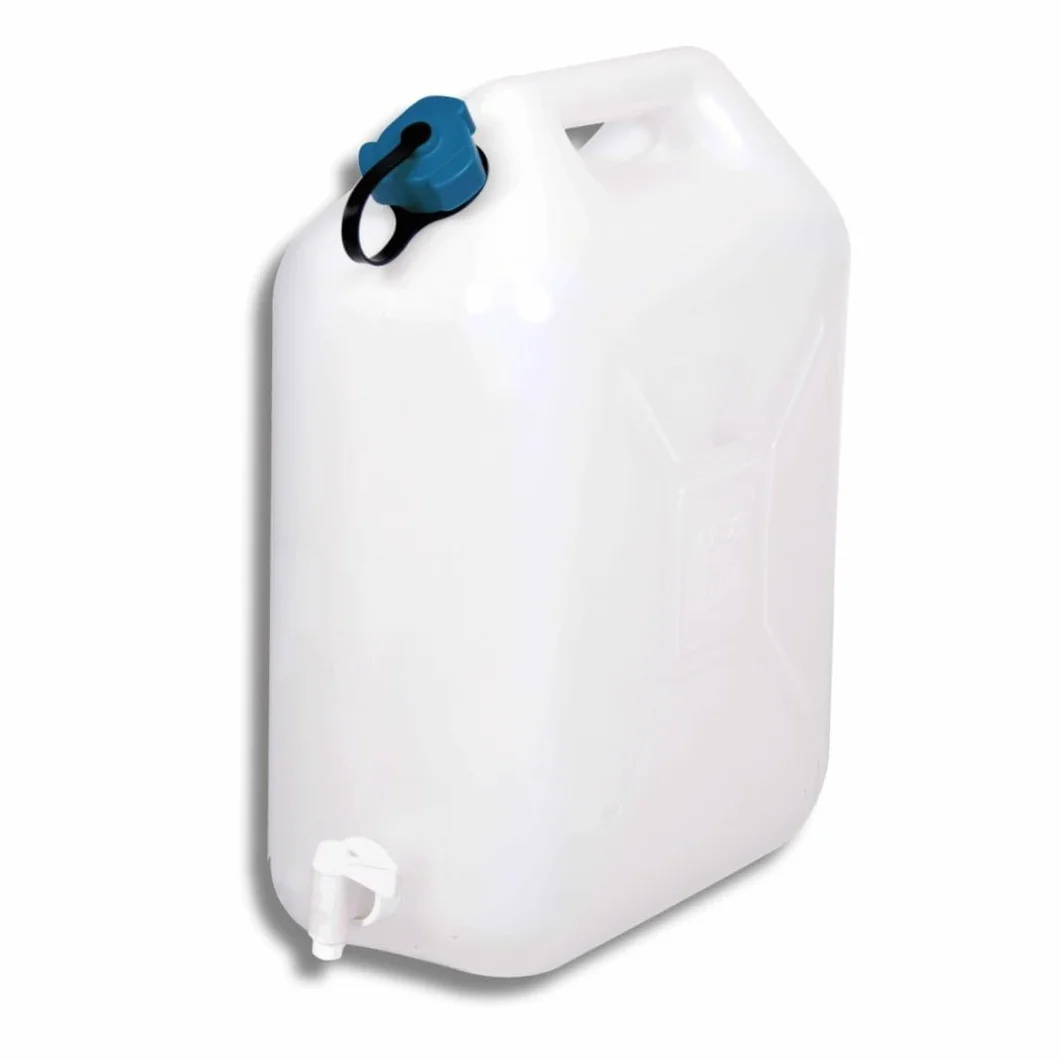 Bidon à Eau 10 L Jerrican Extra Fort avec Bouchon Simple et Robinet Certifié Contact Alimentaire 29 x 14 x 35 cm Naturel