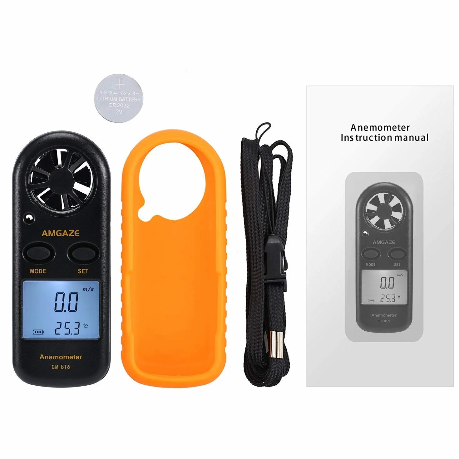 Anémomètre Numérique LCD GM816 - Mesure Vitesse du Vent et Airflow avec Thermomètre pour Surf, Cerf-Volant, Voile
