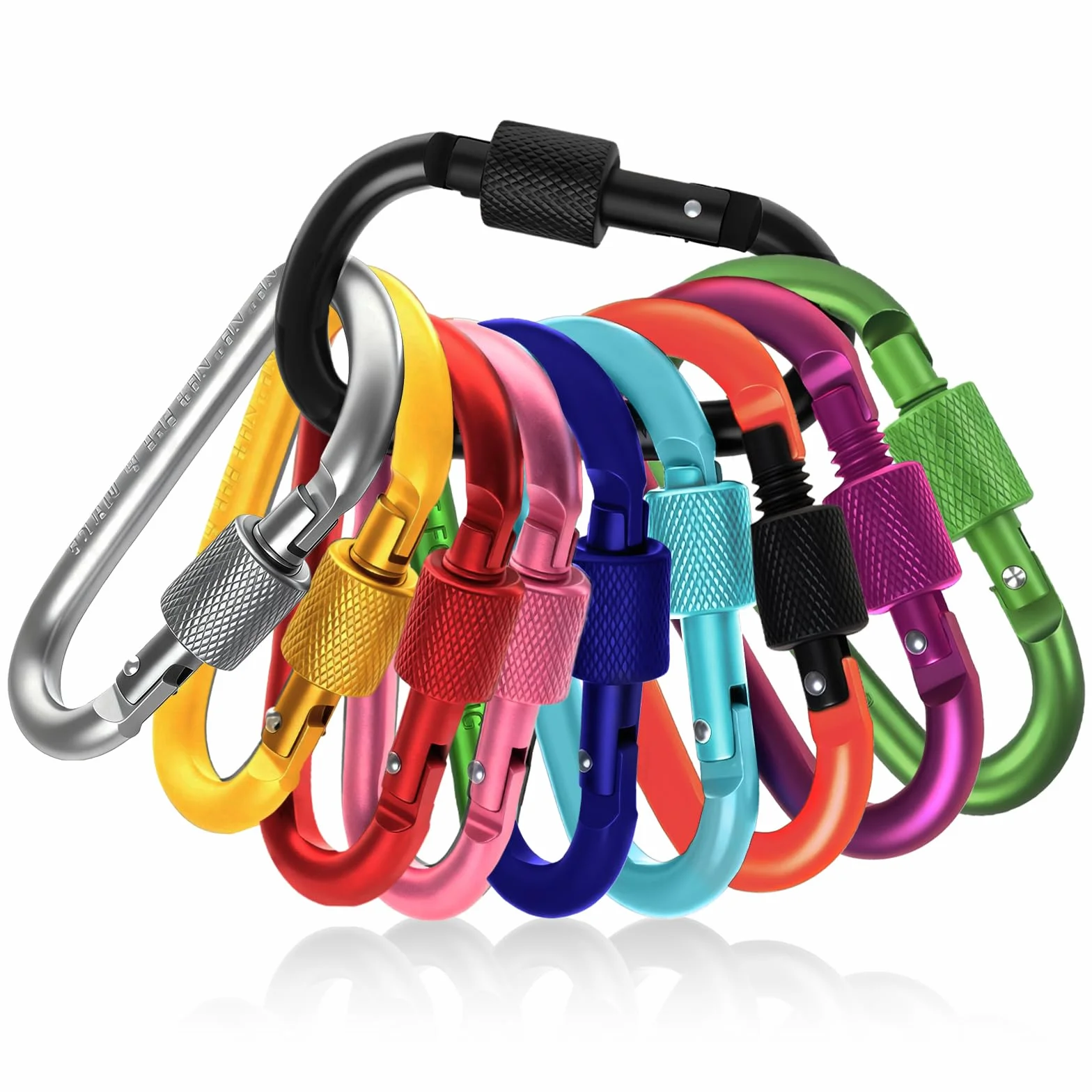 Flintronic Lot de 10 Mousquetons en Aluminium, Mousqueton à Ressort en Forme D pour Camping