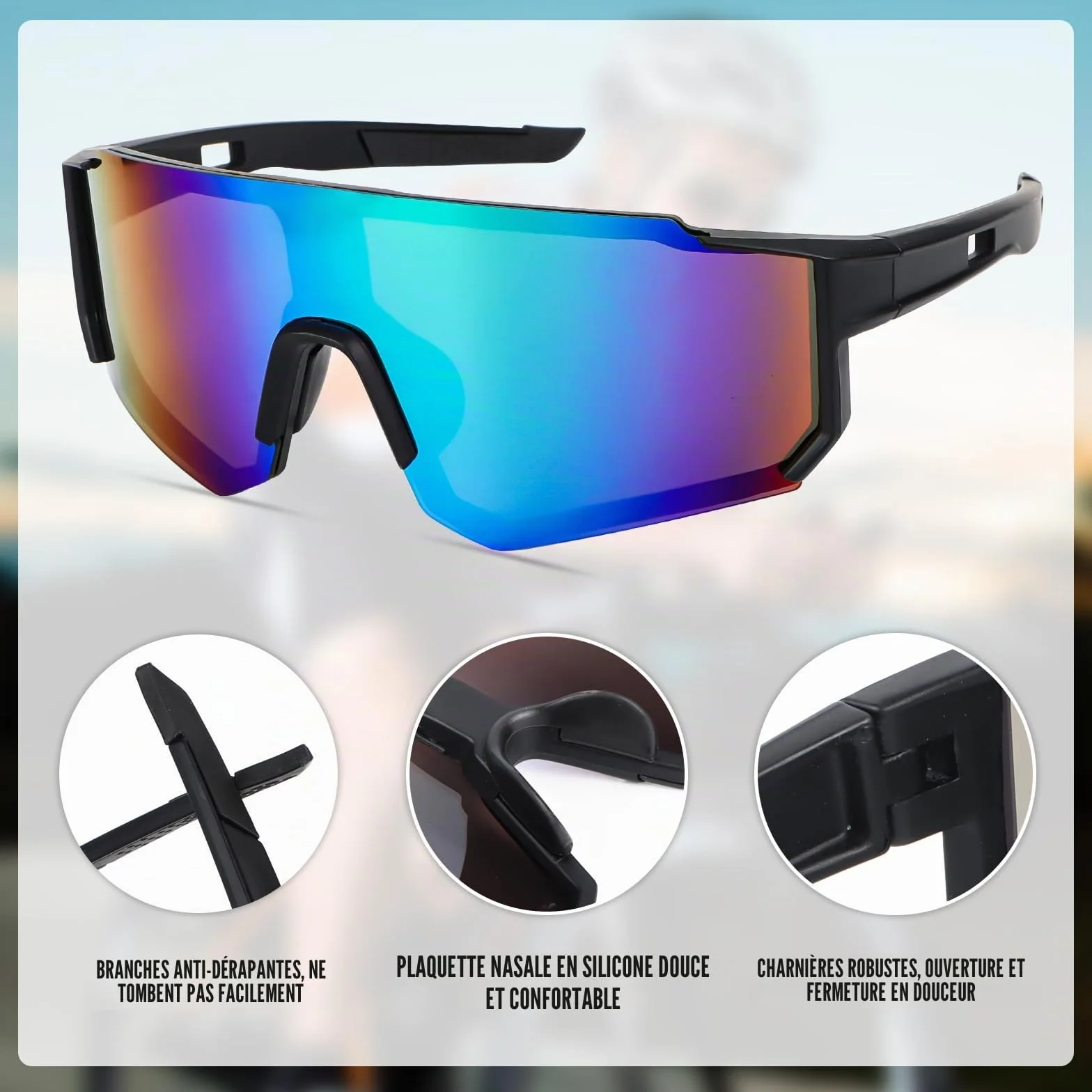 Lunettes de soleil polarisées UV 400 Coupe-vent Lot de 2