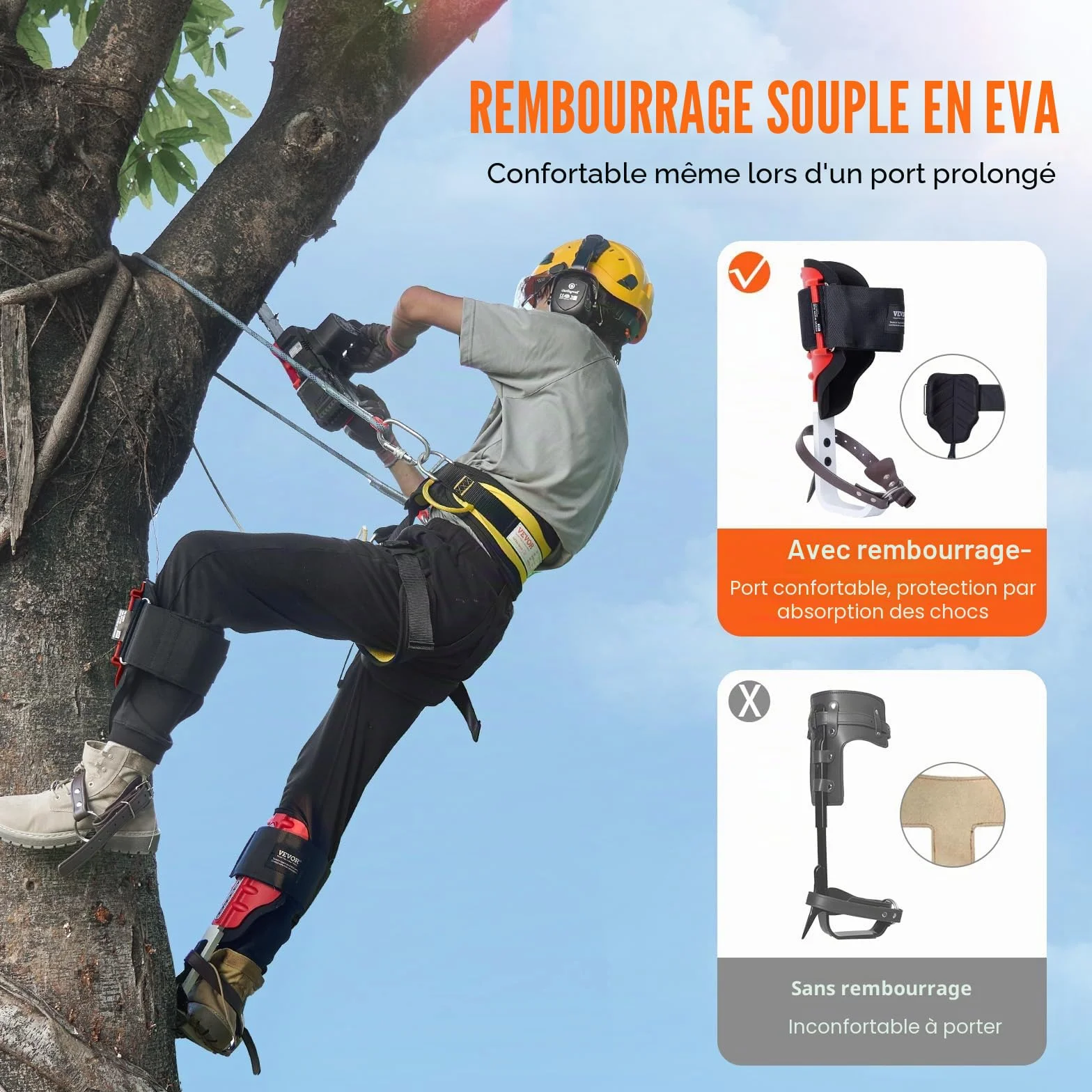 VEVOR Éperons d'escalade réglables en hauteur, capacité 158,8 kg, équipement d'arboriste