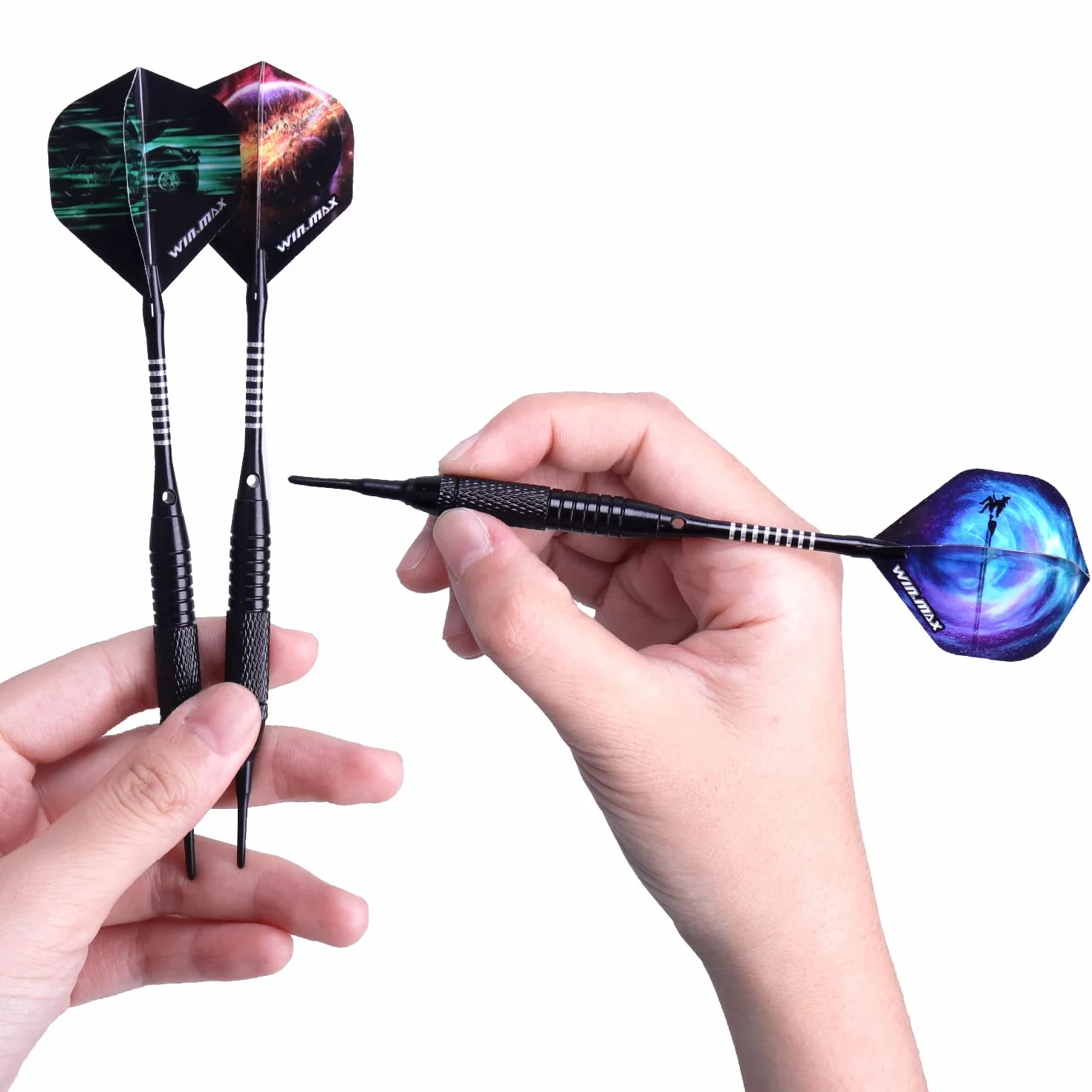 WIN.MAX Flechette Pointe Plastique 12 Fléchettes 24 Ailettes 100 Pointes Set pour Cible Electronique