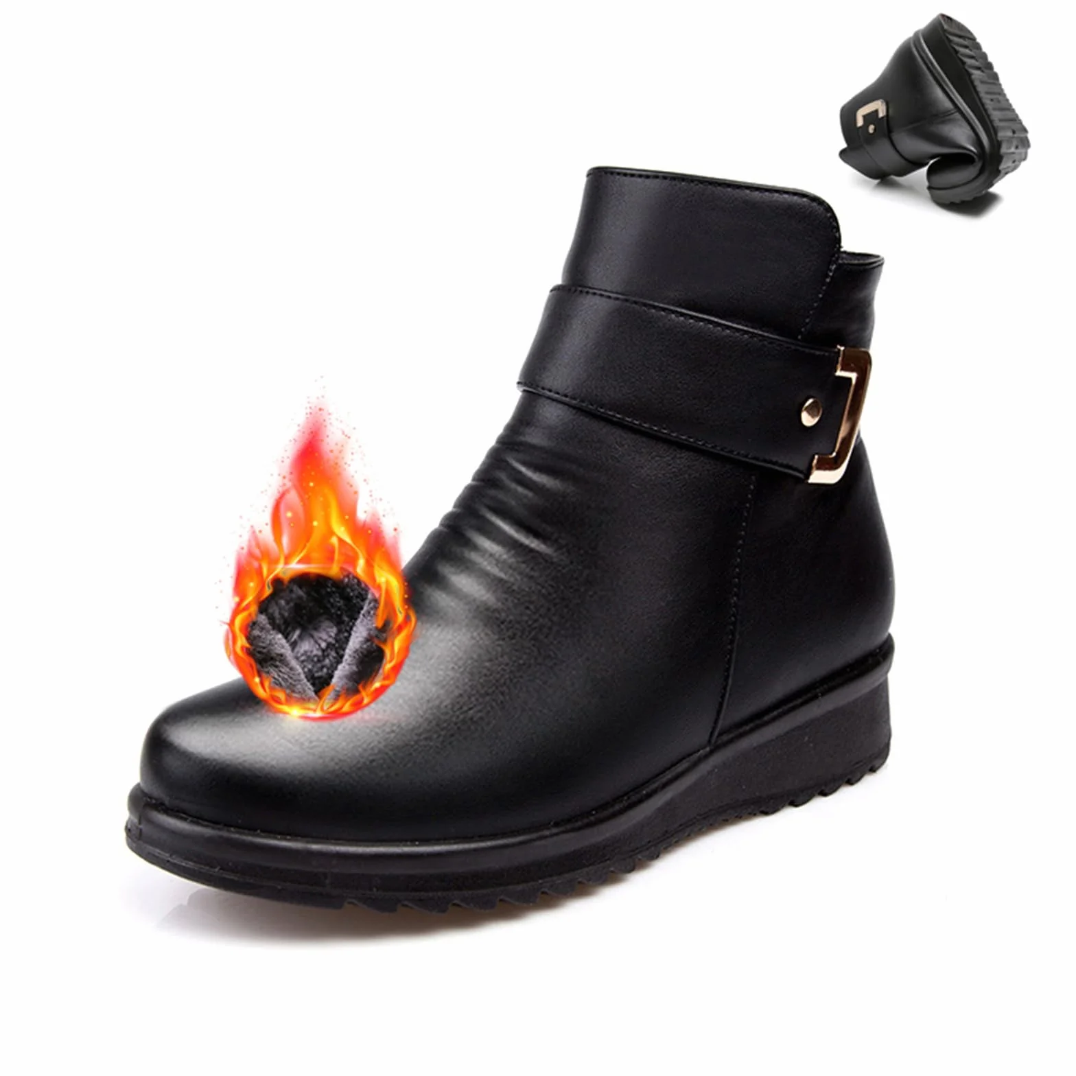 Bottes orthopédiques en cuir véritable femme chaudes antidérapantes velours hiver
