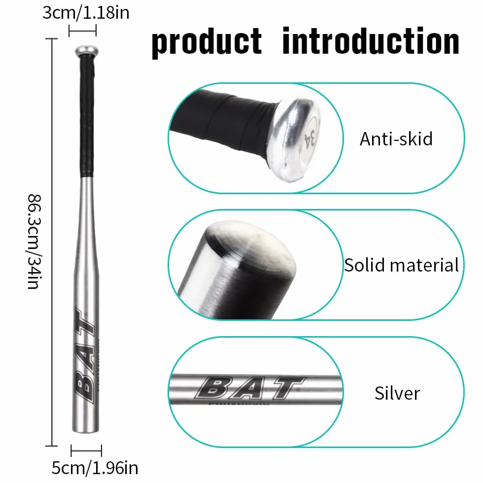 Batte de Baseball Aluminium 34 Pouces 86cm Métal Antidérapante Adulte Pro Léger