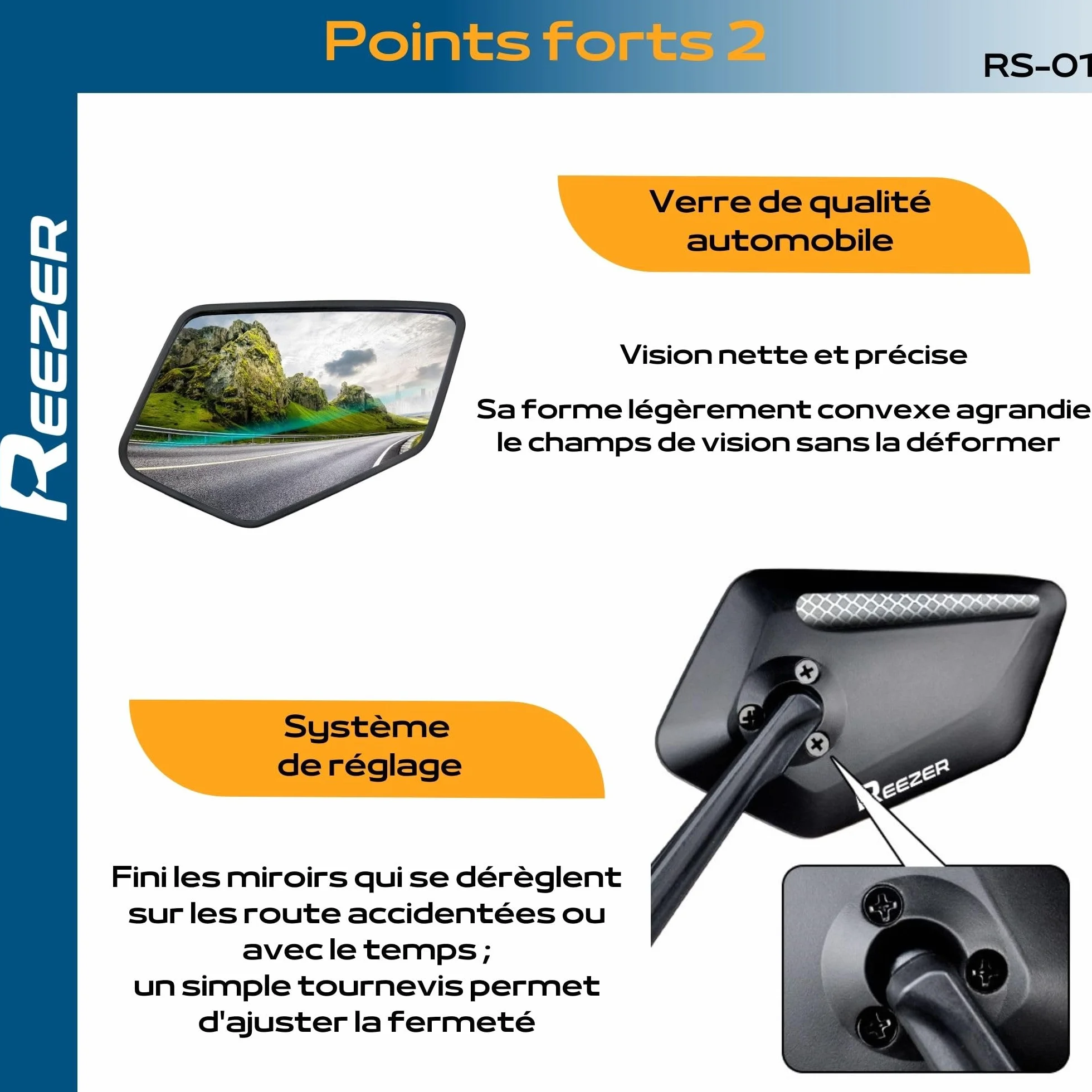 REEZER RS1 Rétroviseur Vélo Trottinette Électrique Réglable 360° Droit 22-25,4mm