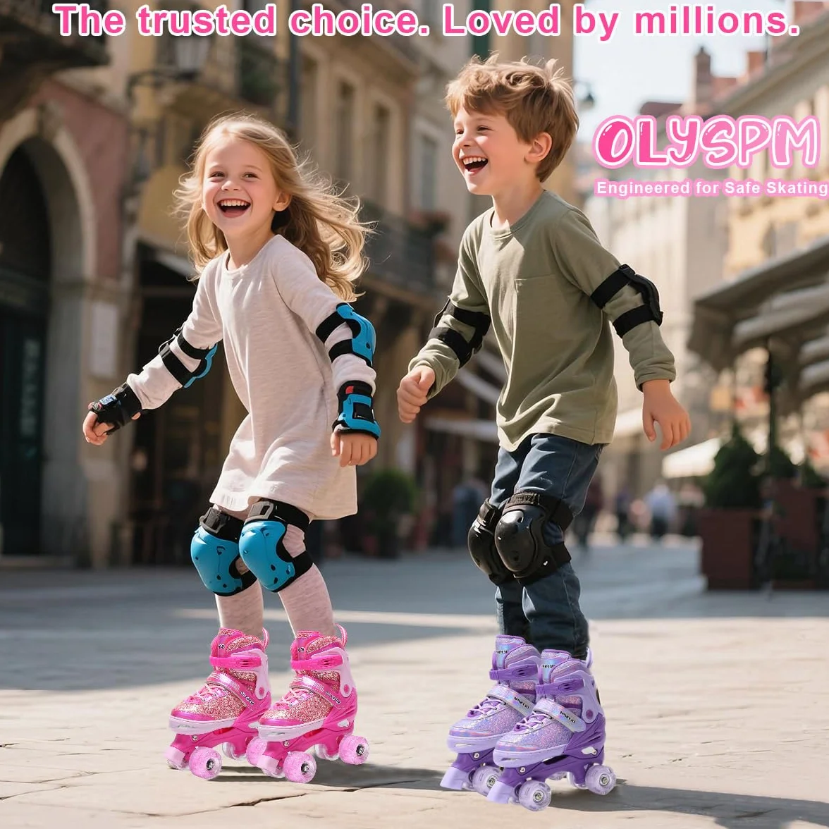 Patin à Roulettes Fille Roller Enfant 8 Roues Lumineuses Taille Réglable
