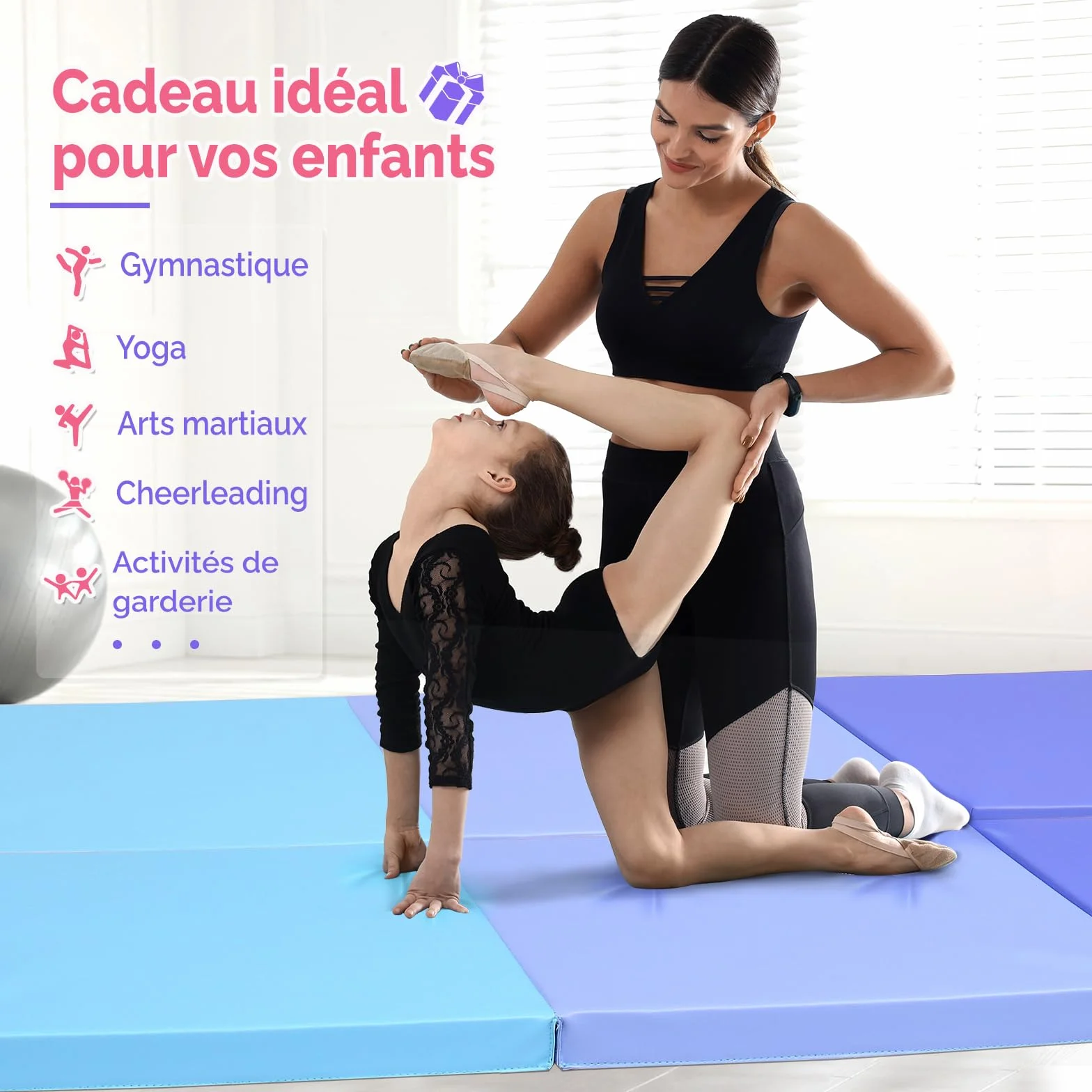 Bonnlo Tapis de Gymnastique Pliable, PU + EPE Épaissi, avec Poignée de Transport