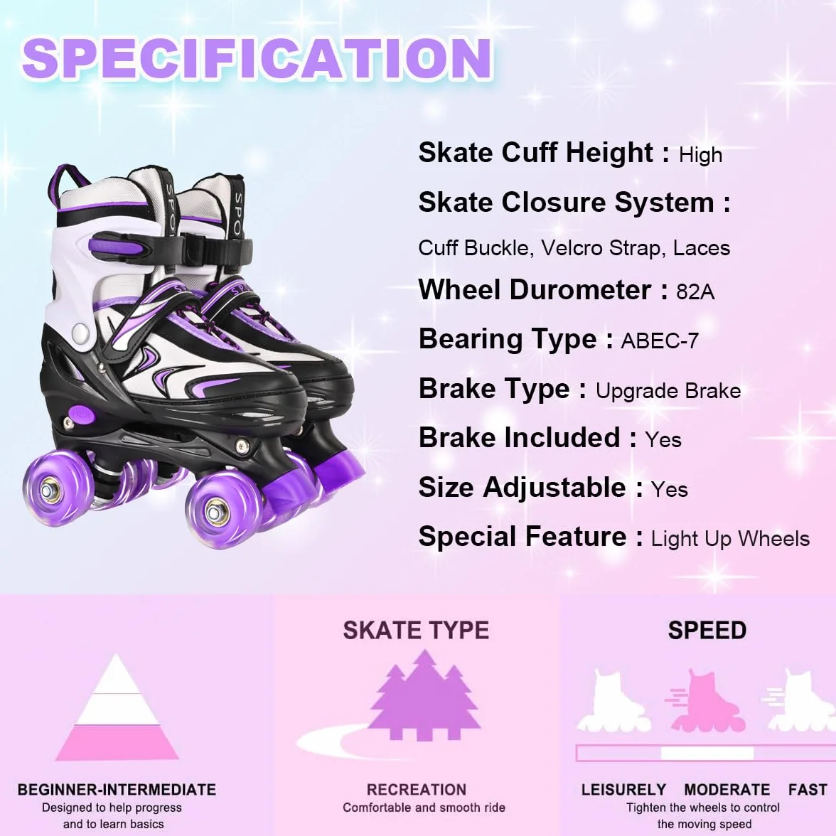 Patins à roulettes ajustables pour enfants débutants, 4 tailles