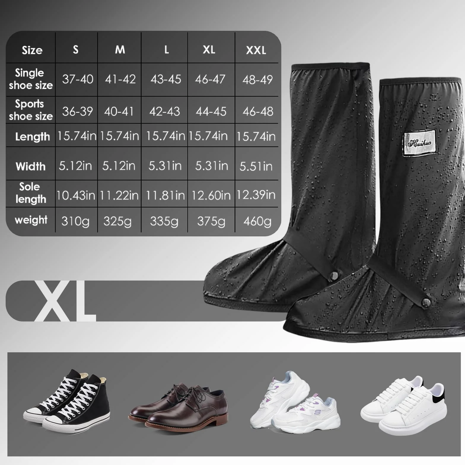Couvre-Chaussures Imperméables Antidérapants Réutilisables avec Fermeture Éclair Ajustable S-XXL