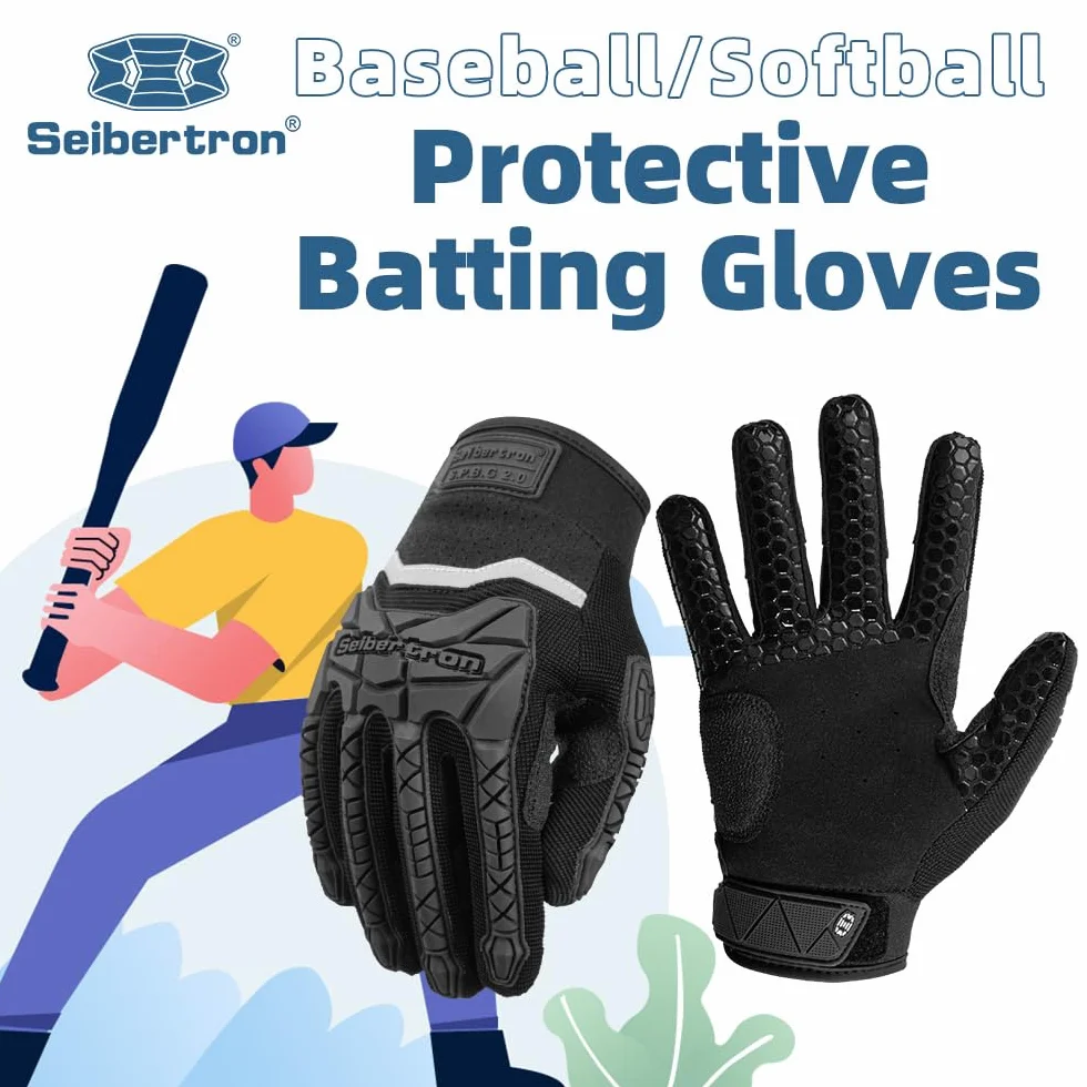 Seibertron S.P.B.G 2.0 Gants de Baseball/Softball Batting Super Grip Protecteur Finger Fit Adulte Junior