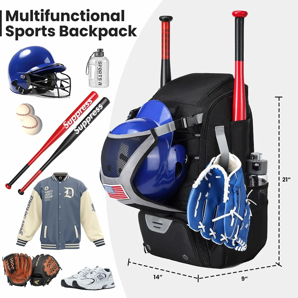 Sac de Baseball avec Compartiments à Chaussures et Poches Humides, Léger et Durable, Motif Fleur