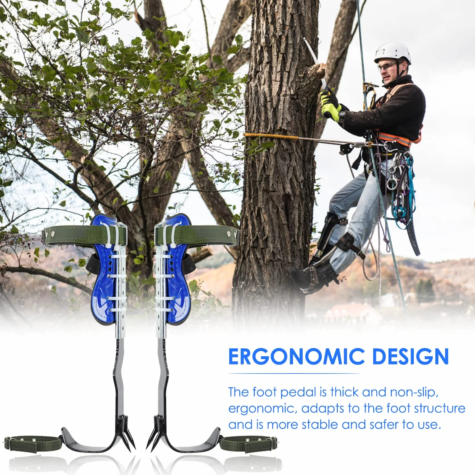 Ensemble de crampons d'escalade dans les arbres avec harnais de sécurité 5 points, équipement de sauvetage et cueillette des fruits