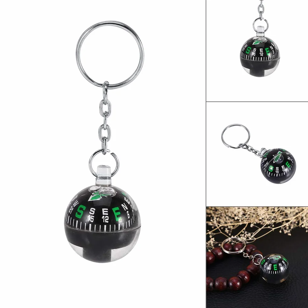 Porte-clés Boule 28 mm Boussole Liquide Mousqueton Thermomètre Randonnée Camping Survie Plein Air