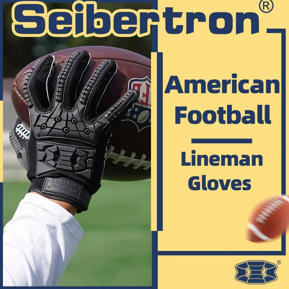 Seibertron Lineman 2.0 Gants Football Américain Anti-dérapant Shock-Absorbant TPR Protection Taille Adulte
