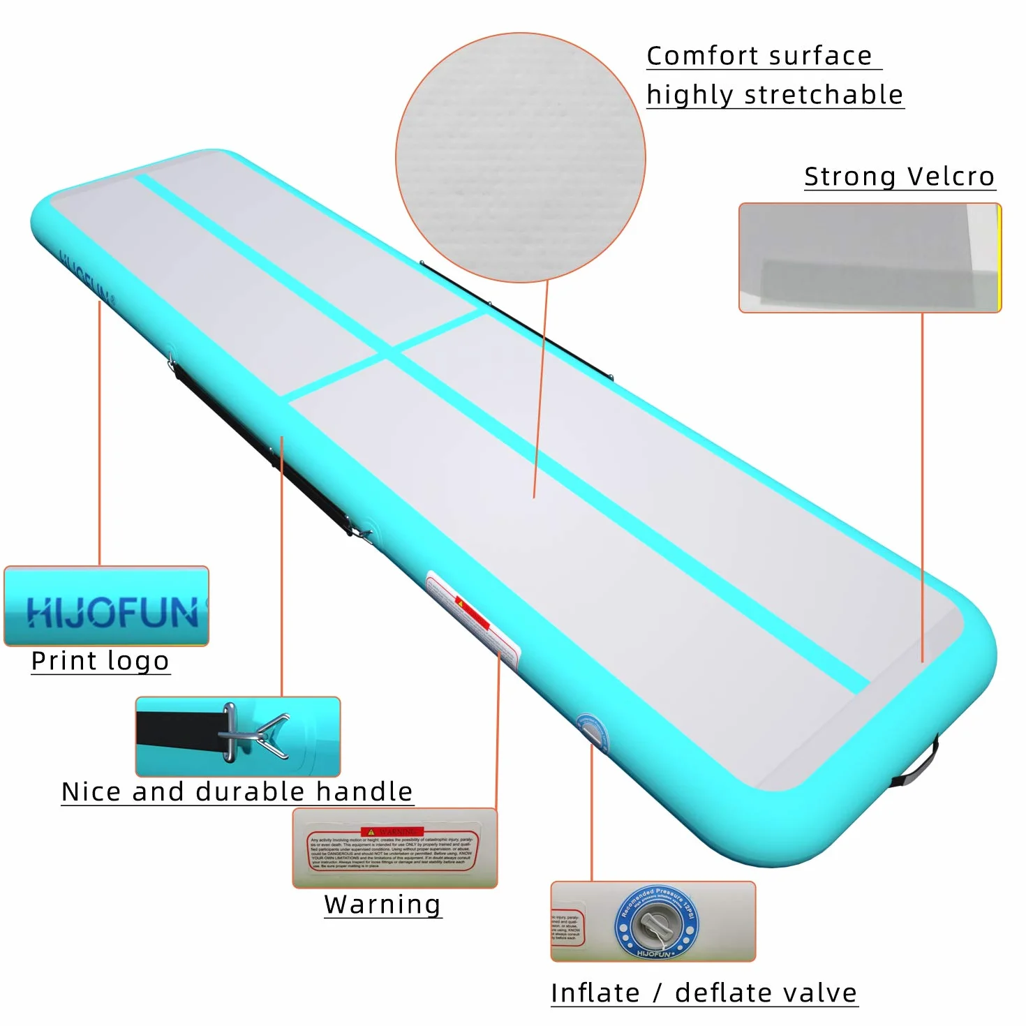 Tapis de Gymnastique Gonflable Air Floor Mat 3M 4M 5M 6M avec Pompe 10/20cm d'épaisseur