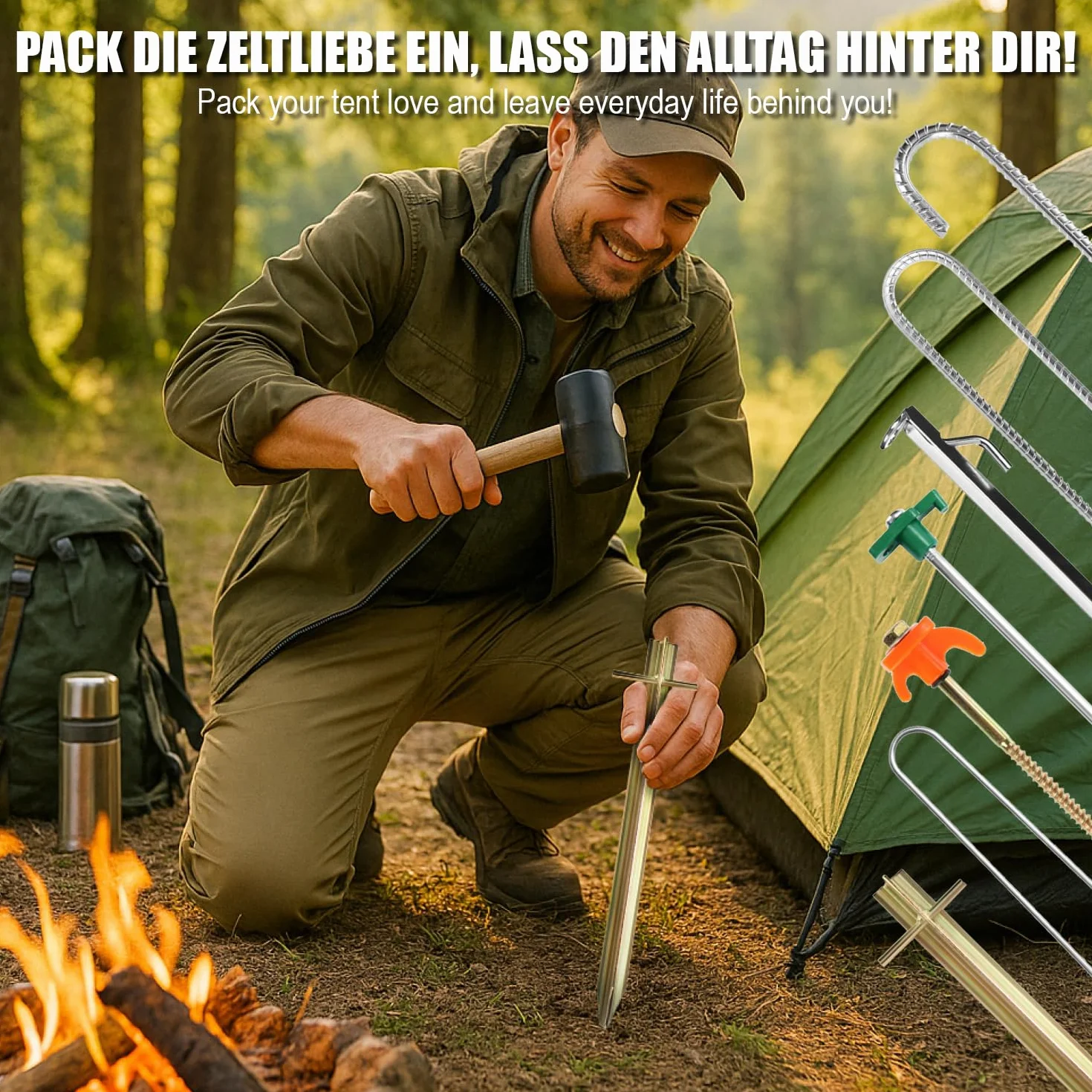Piquets de Tente en Acier 250x7mm pour Camping - Lot de 16
