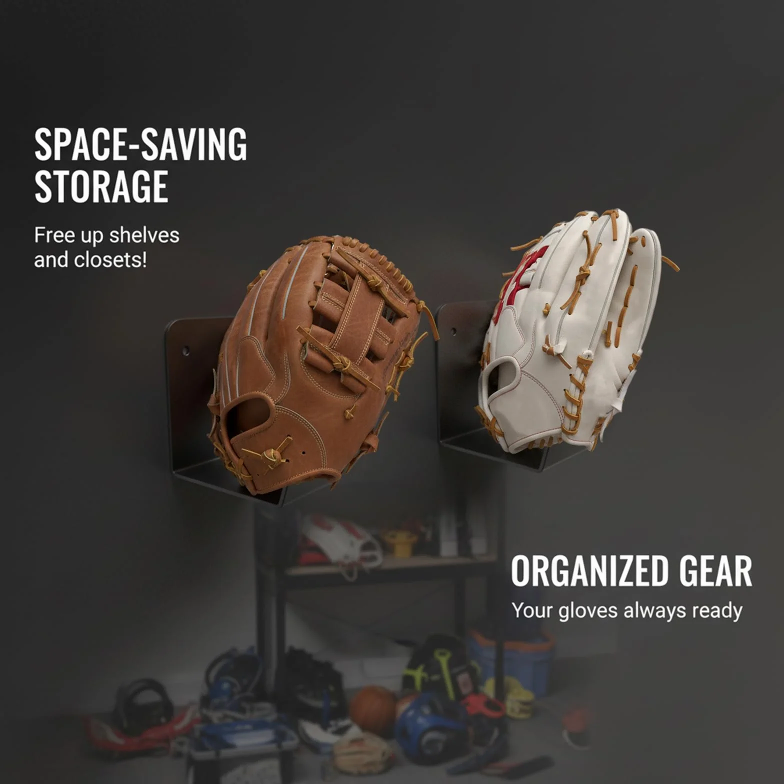 Lot de 2 supports muraux métal pour gants de baseball flottant invisible rangement peu encombrant