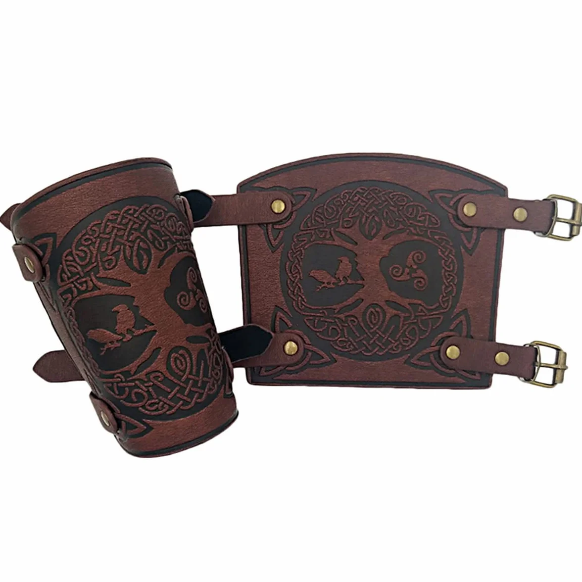 Brassards Viking en Cuir PU Gaufré Arbre du Monde, Garde-Poignet Médiéval Fait à la Main