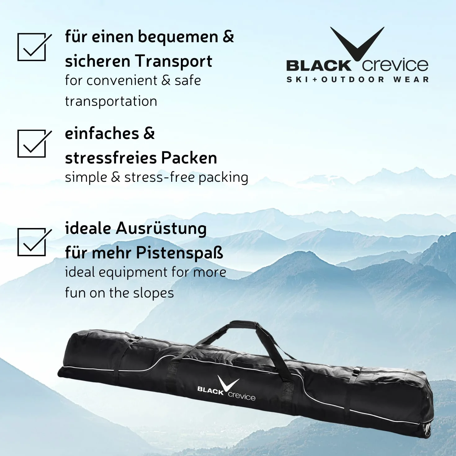 Sac de Ski Crevice Black pour 3 Paires de Skis Alpins