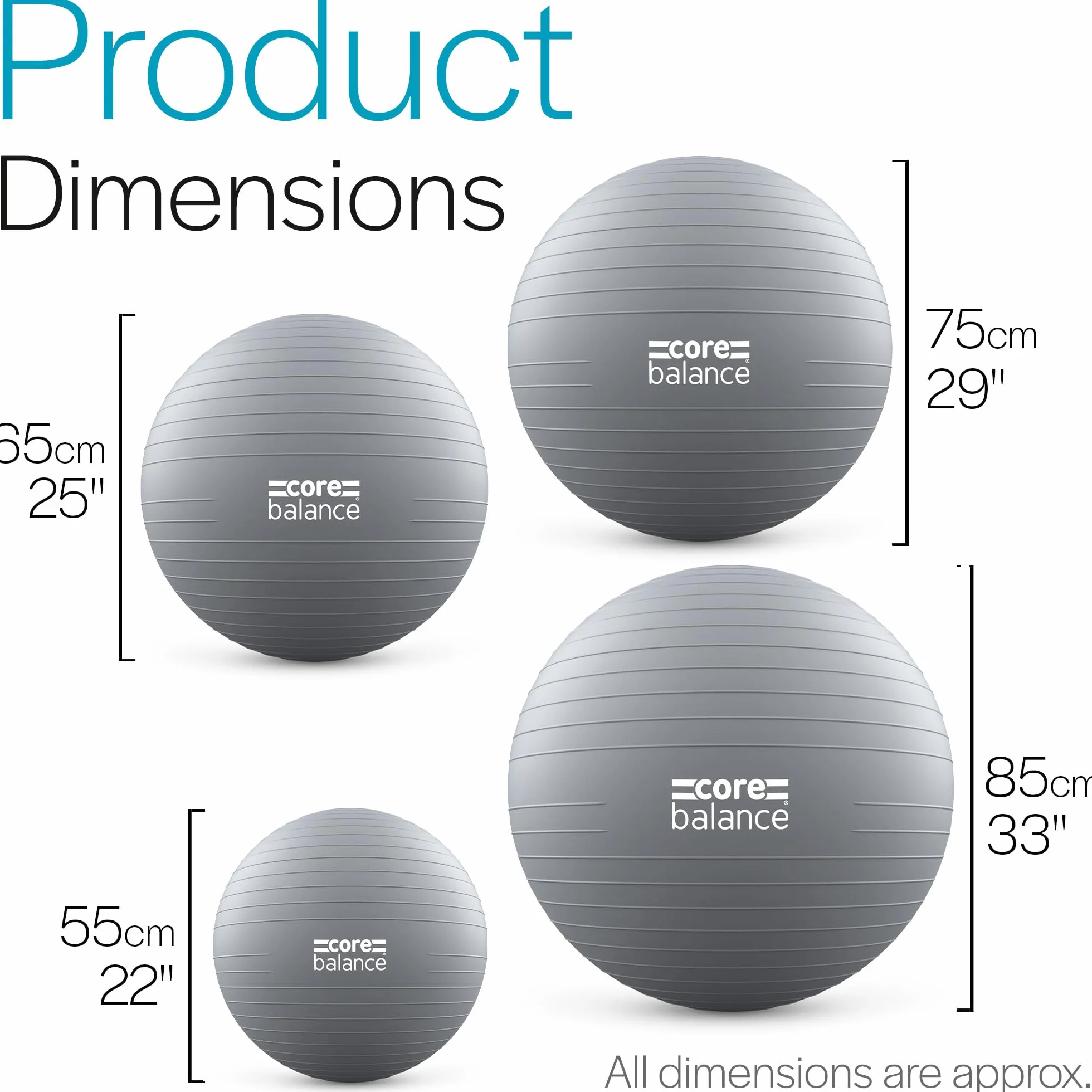 Ballon d’Exercices Gymnastique Fitness Yoga Grossesse Antidérapant Anti-Éclatement 55cm 65cm 75cm 85cm avec Pompe