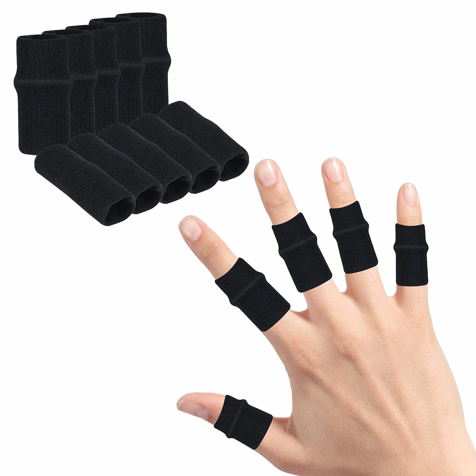 Yolev 10 Pièces Protège Doigts Elastiques Soutien Compression pour Soulager la Douleur Arthrite