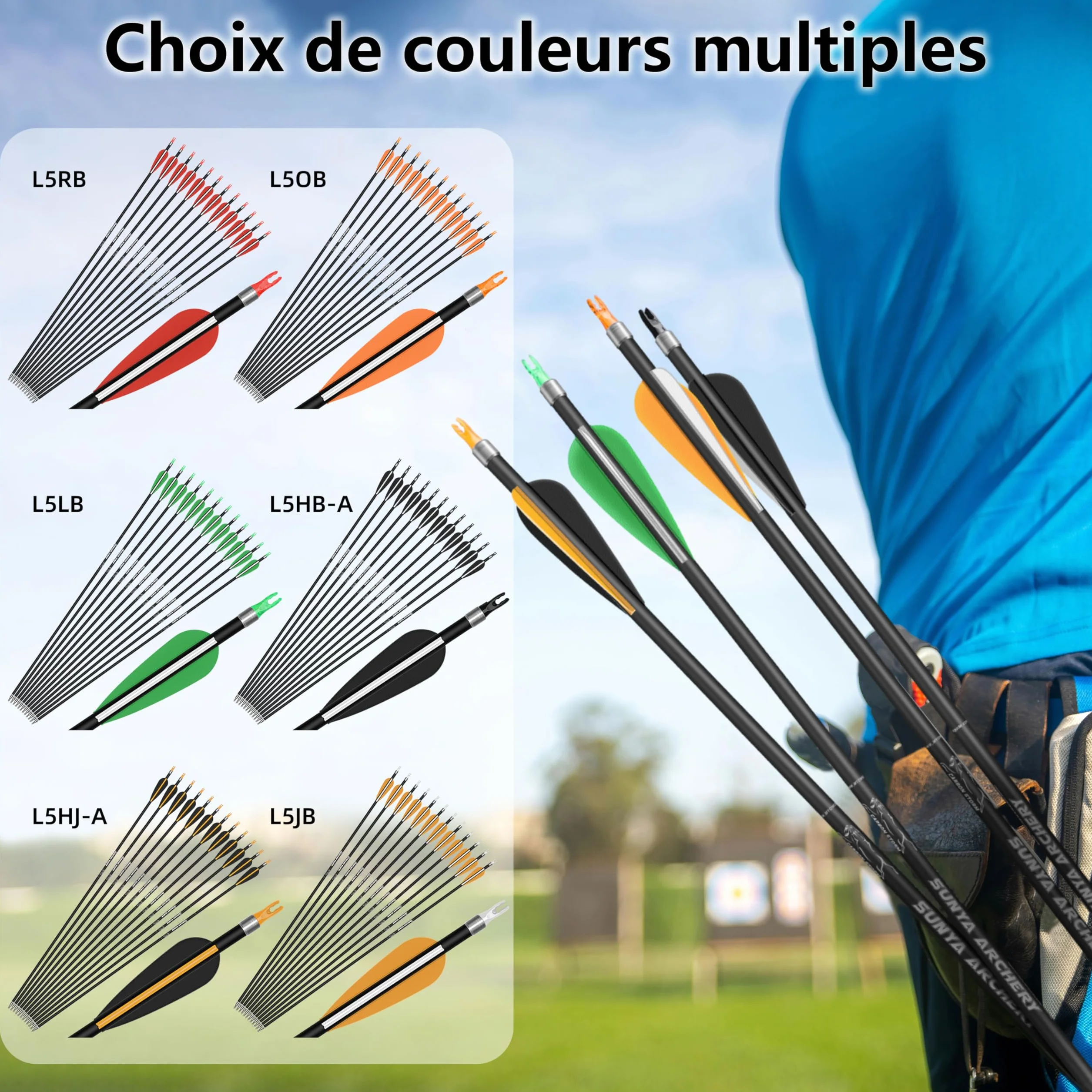 Sunya Flèches de Chasse Carbone 30 Pouces Spine 400/500 Pointes Amovibles Lot de 12 pour Arc à poulies et Recurve