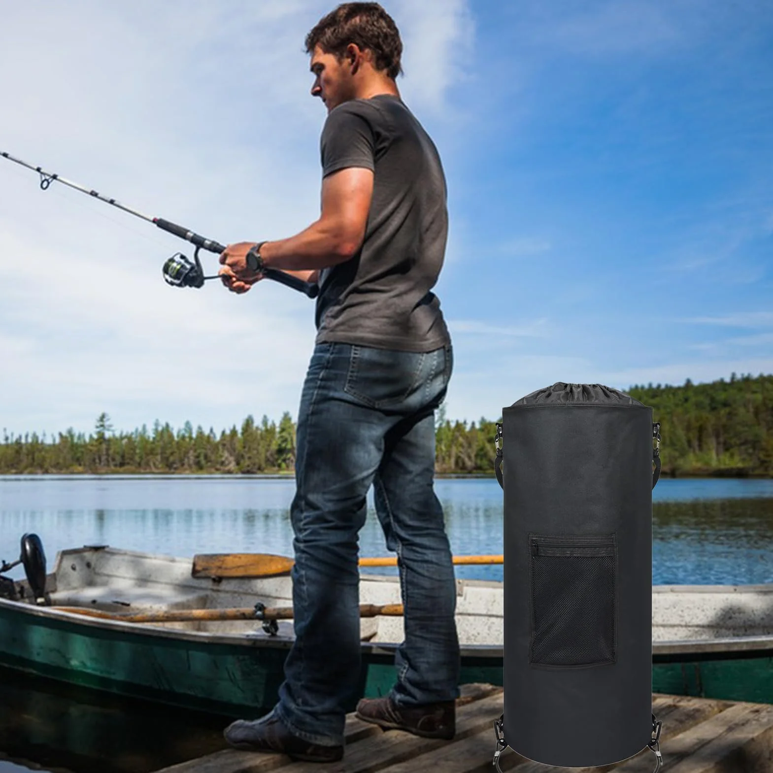 Poubelle Pour Bateau 42-57 Litres Conteneur Étanche Pliable avec Sac à Cordon