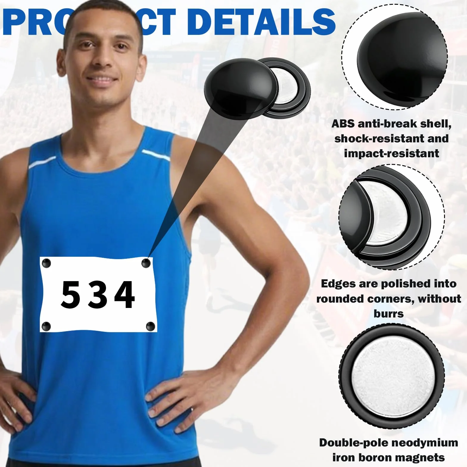 Lot de 4 supports pour numéro de dossard, aimants, accessoires d'athlétisme, fixation pour marathon