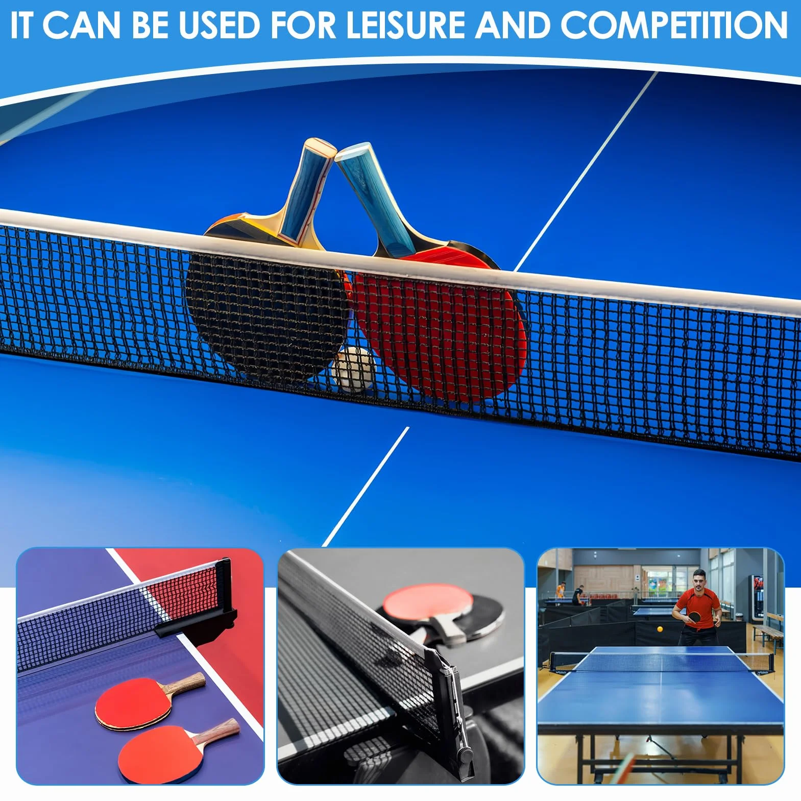 Filet Ping Pong 1,83 m Nylon Tissu Poly Coton, Filet Tennis de Table Noir avec Bord Blanc, Remplacement Résistant