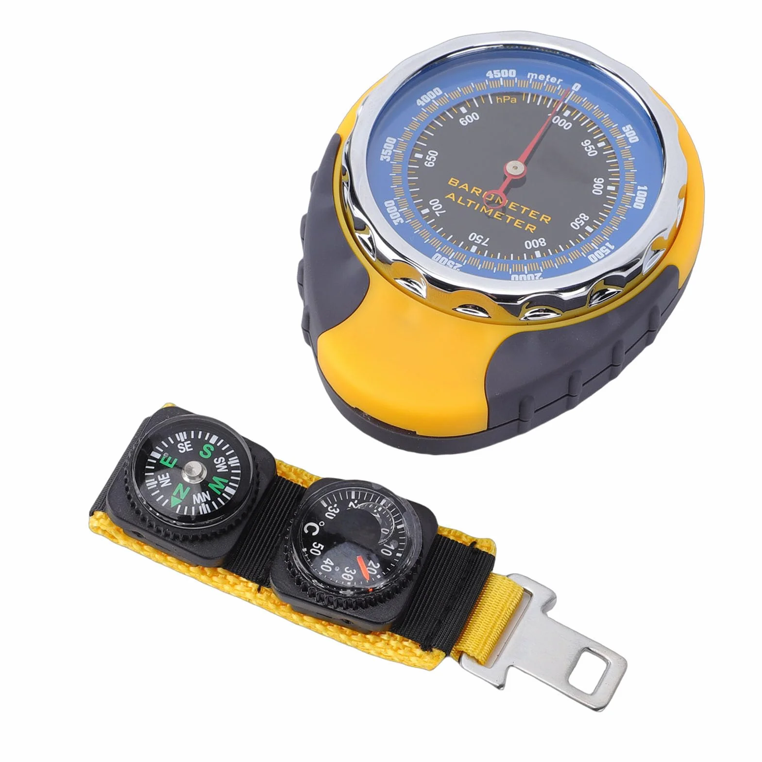 Jiawu Altimètre Portable Multifonctionnel 4 en 1 Baromètre Boussole Compteur de Température pour Randonnée Matériau ABS