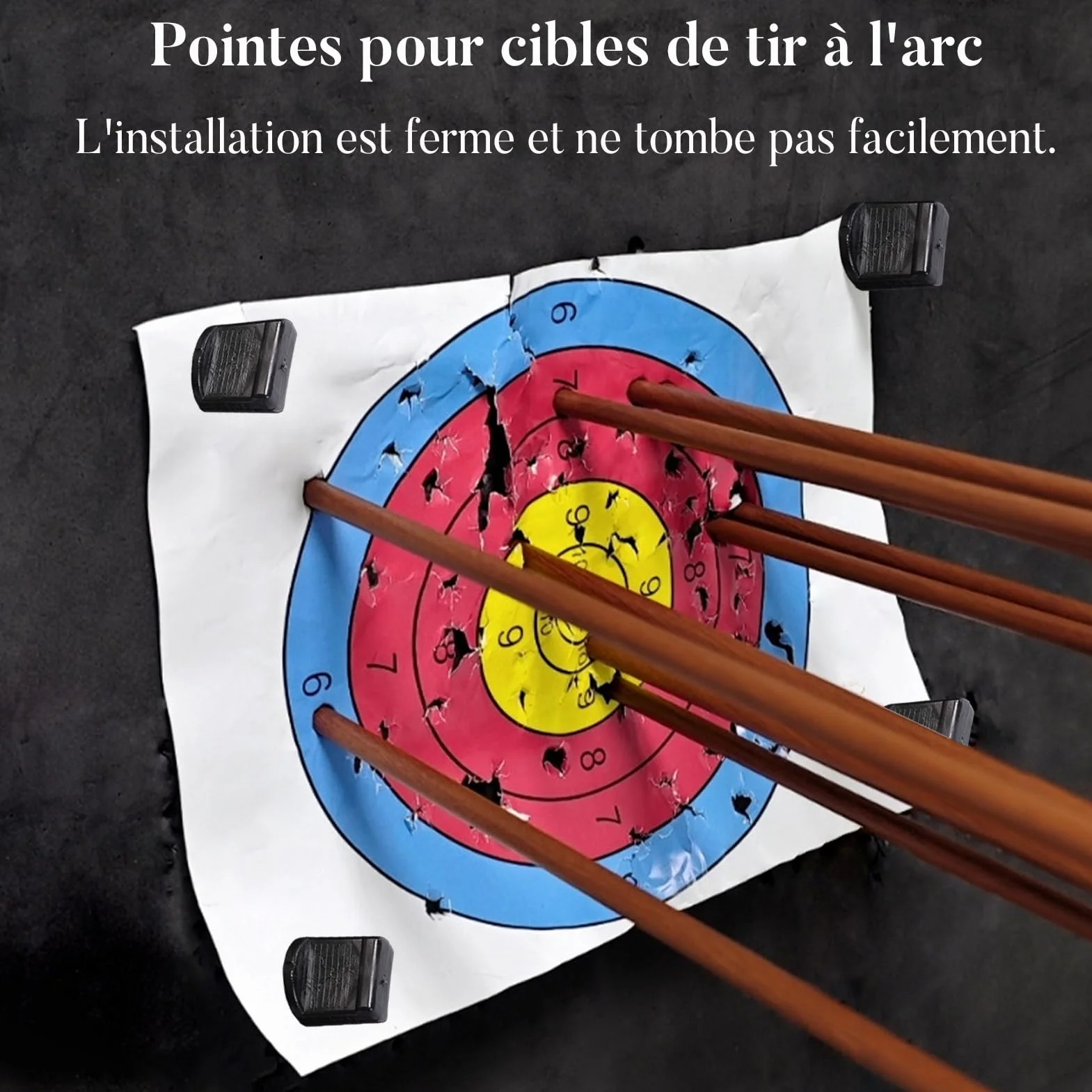 Clous de Cible de Tir à l'arc, Épingles de Visage de Cible Bonne Fixation, Plastiques Allongeant Réutilisables pour Tir Exercices Compétition (Noir)
