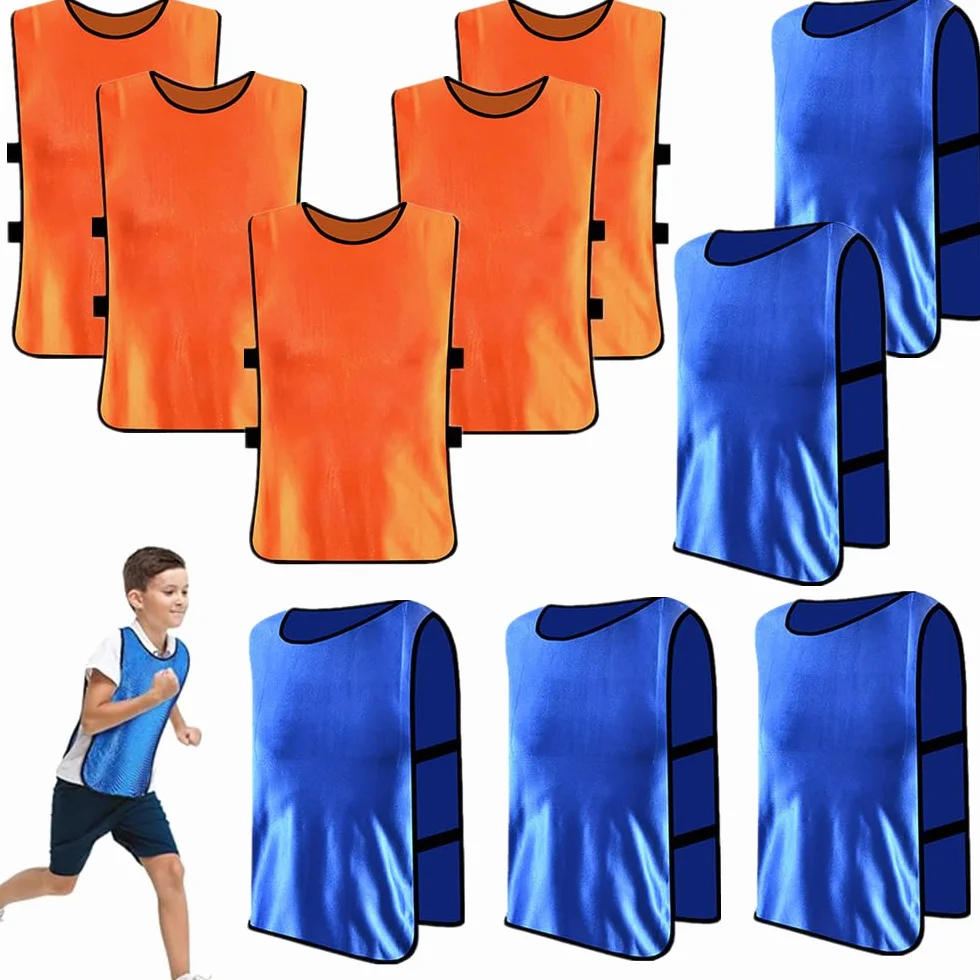 Chasubles d’Entraînement Sport Enfants 36x56 cm Football Rugby Hockey Lot de 10 Orange Bleu