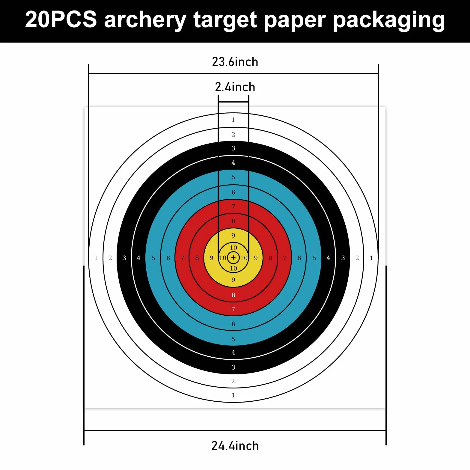 Archery Target Face Lot de 20 Disques 60×60 cm 10 Anneaux Papier d'Entraînement Tir à l'Arc