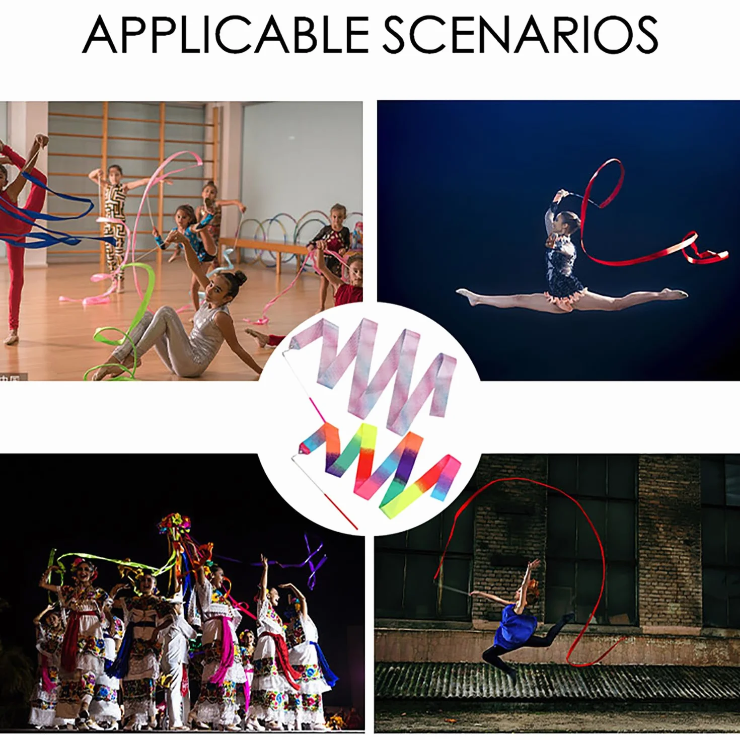 DaiUni Ruban Danse Scintillant 2m Gymnastique Rythmique pour Enfants Filles Danse Artistique