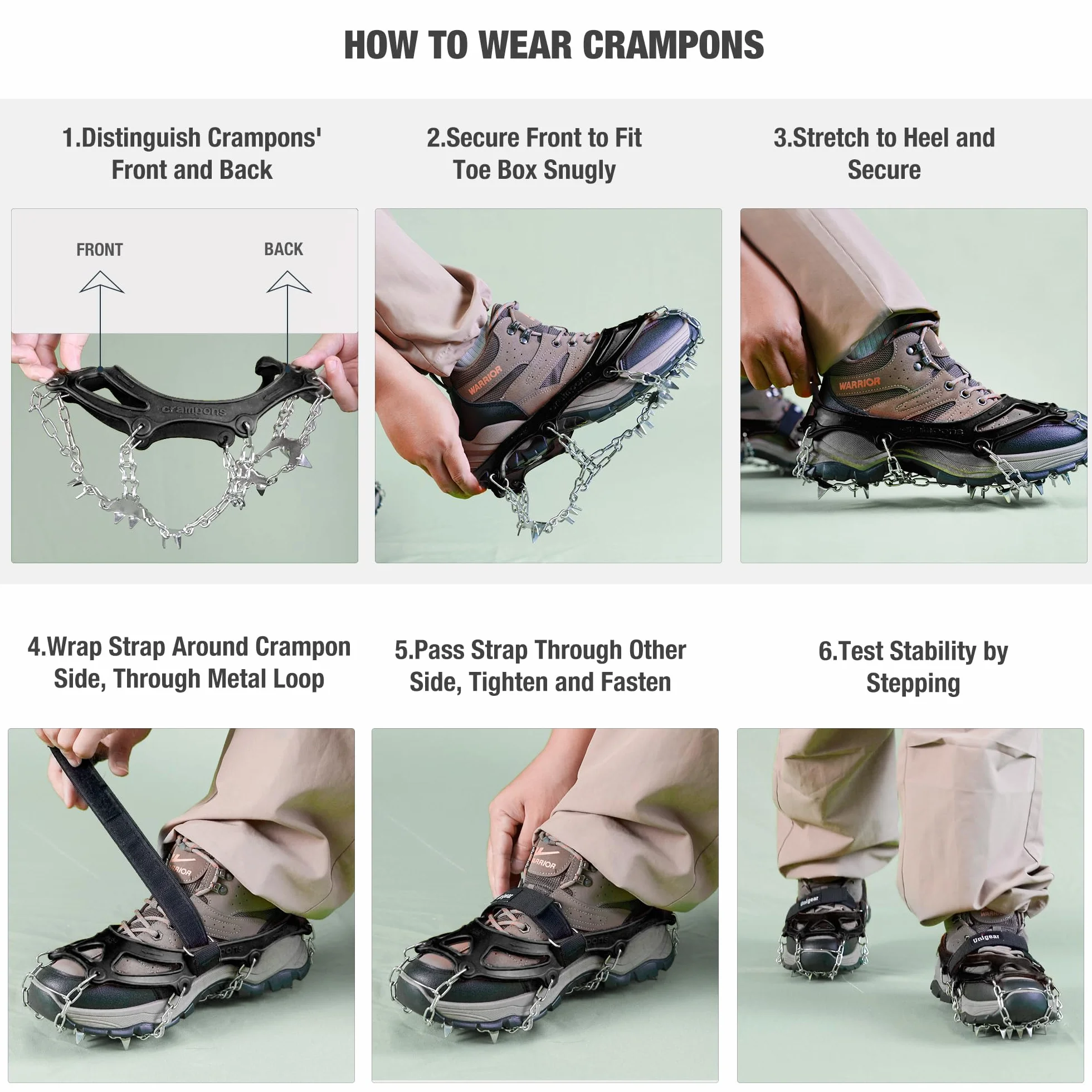 Unigear Crampons antidérapants pour Bottes de randonnée Neige Glace 24 Crampons Marche Jogging Escalade
