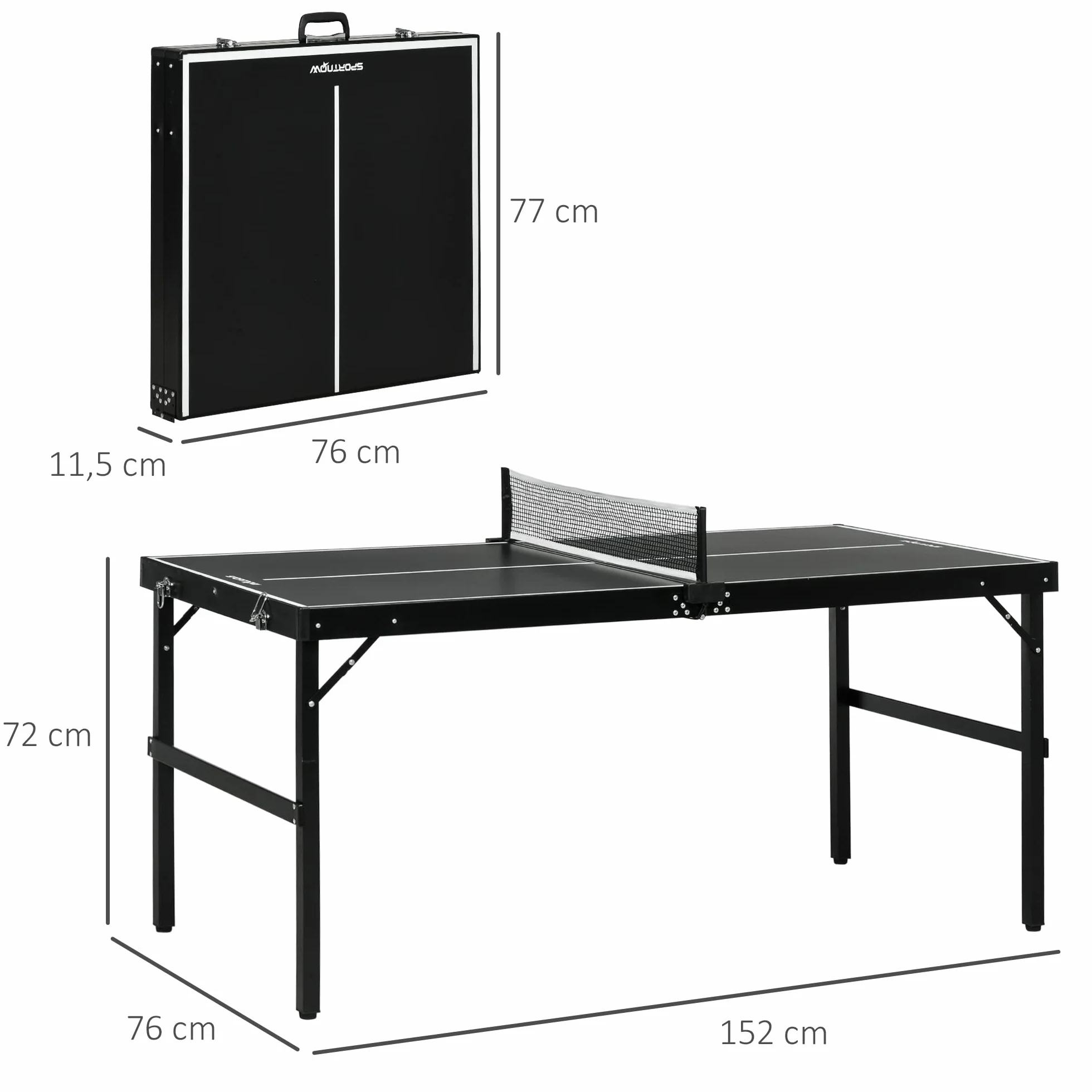 SPORTNOW Mini Table de ping-pong Pliable avec Filet Aluminium Noir Jeu de Tennis de Loisirs pour la Maison