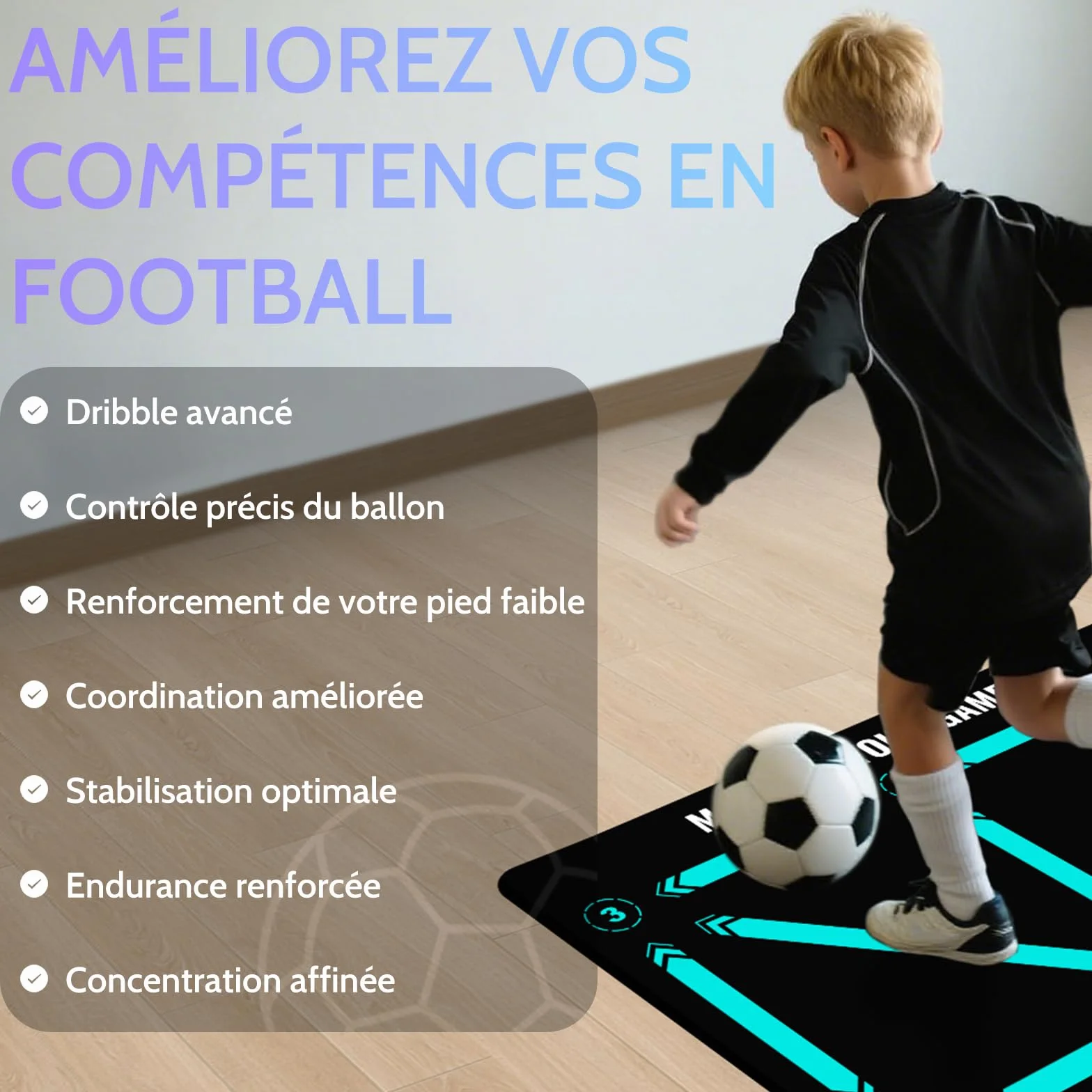 Tapis Foot Entrainement 90x60cm Pas De Foot Ball & Contrôle du Ballon Dribble Football