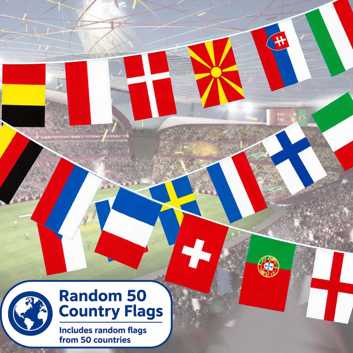 Guirlande de fanions internationaux 13 m 50 pays décorations jardin fête football bannières extérieures étanches événements sportifs