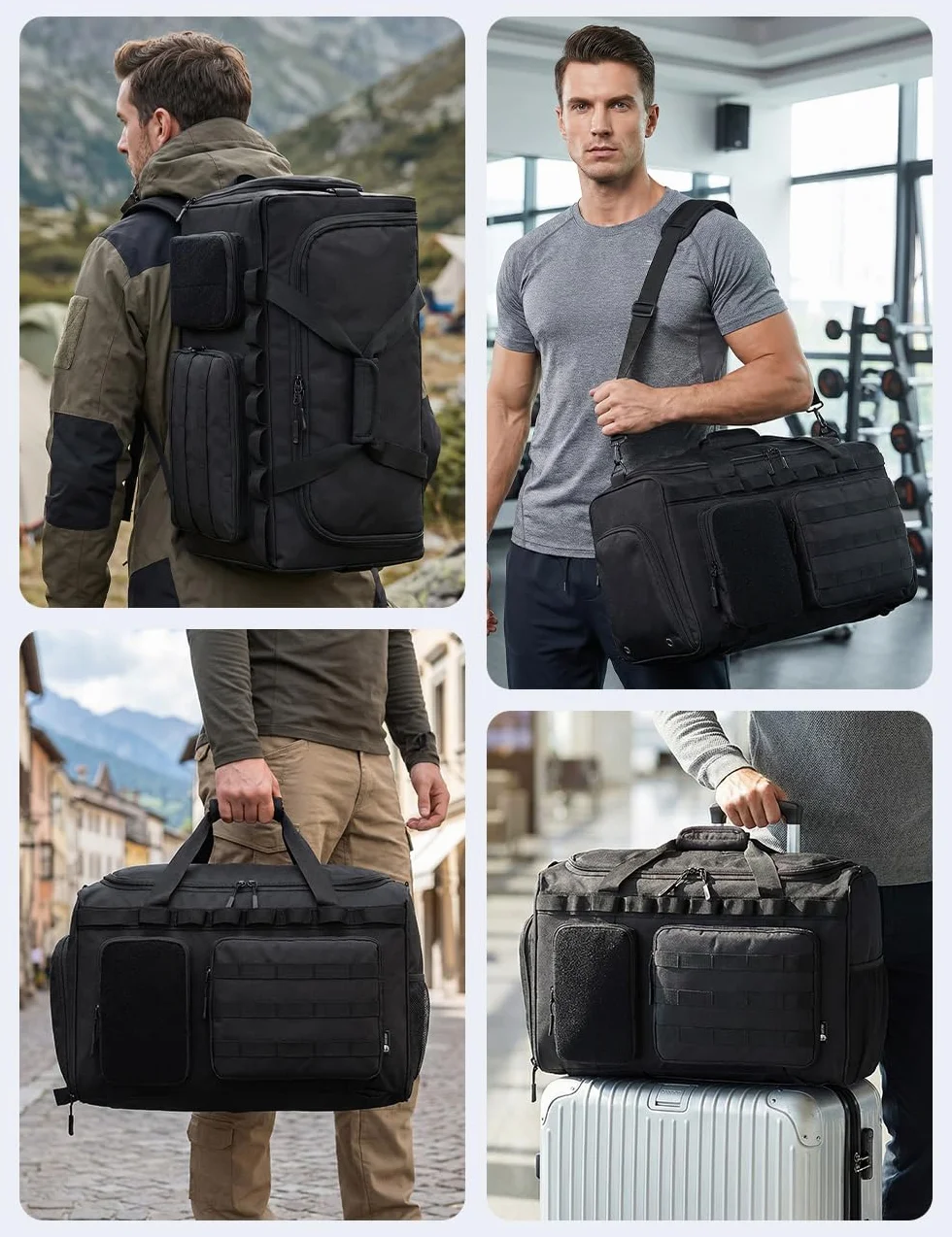 BAGZY Sac de Sport Homme 50L Voyage Tactique Militaire Imperméable 55x35x25cm Compartiment Chaussures Noir