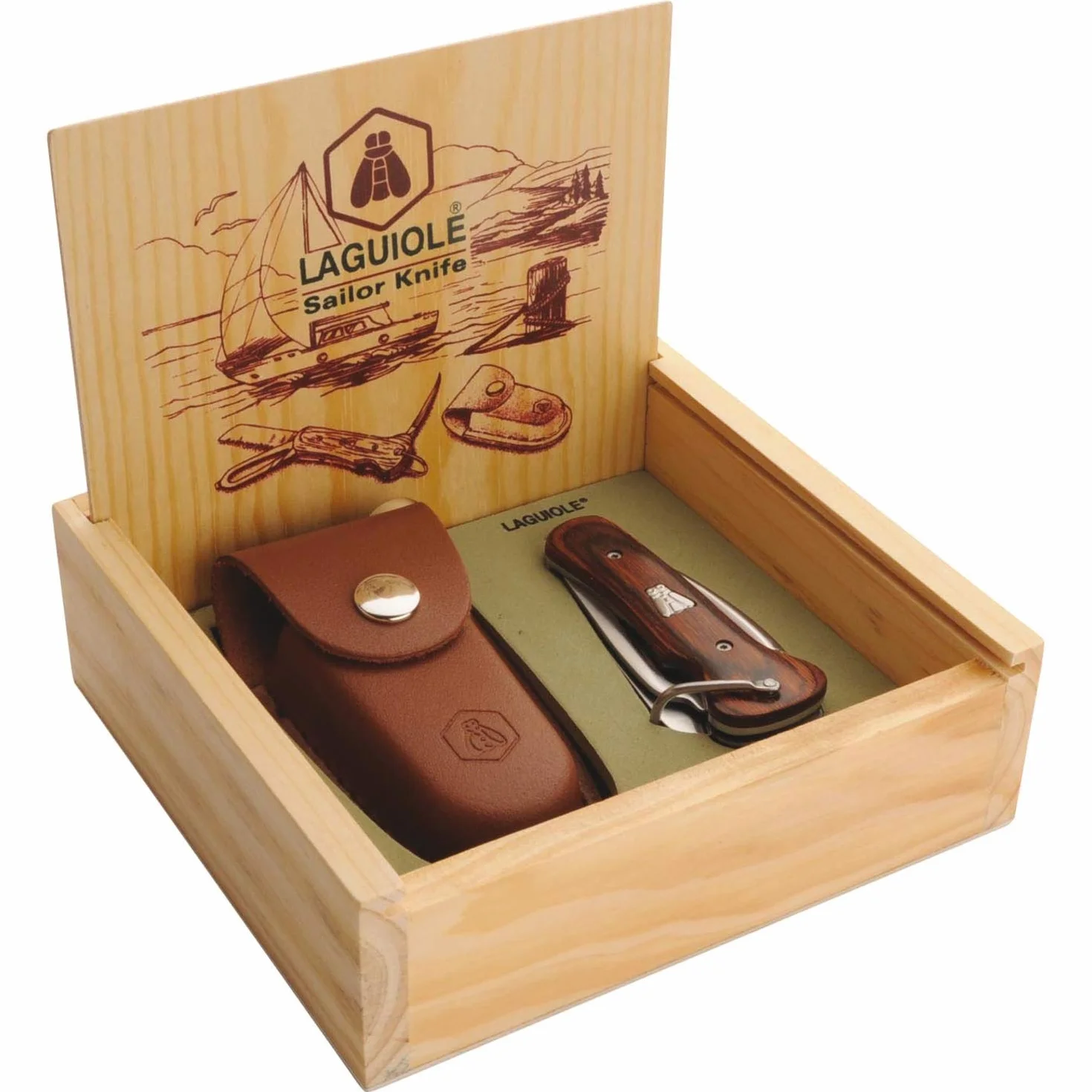 Laguiole Couteau Pliant de Marin Coffret Cadeau avec Étui en Cuir