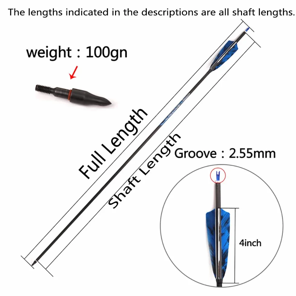 ACCMOS Flèches Carbone 18pcs Diamètre Intérieur 6.2mm Spine 250-800 pour Arc à Poulies Recurve