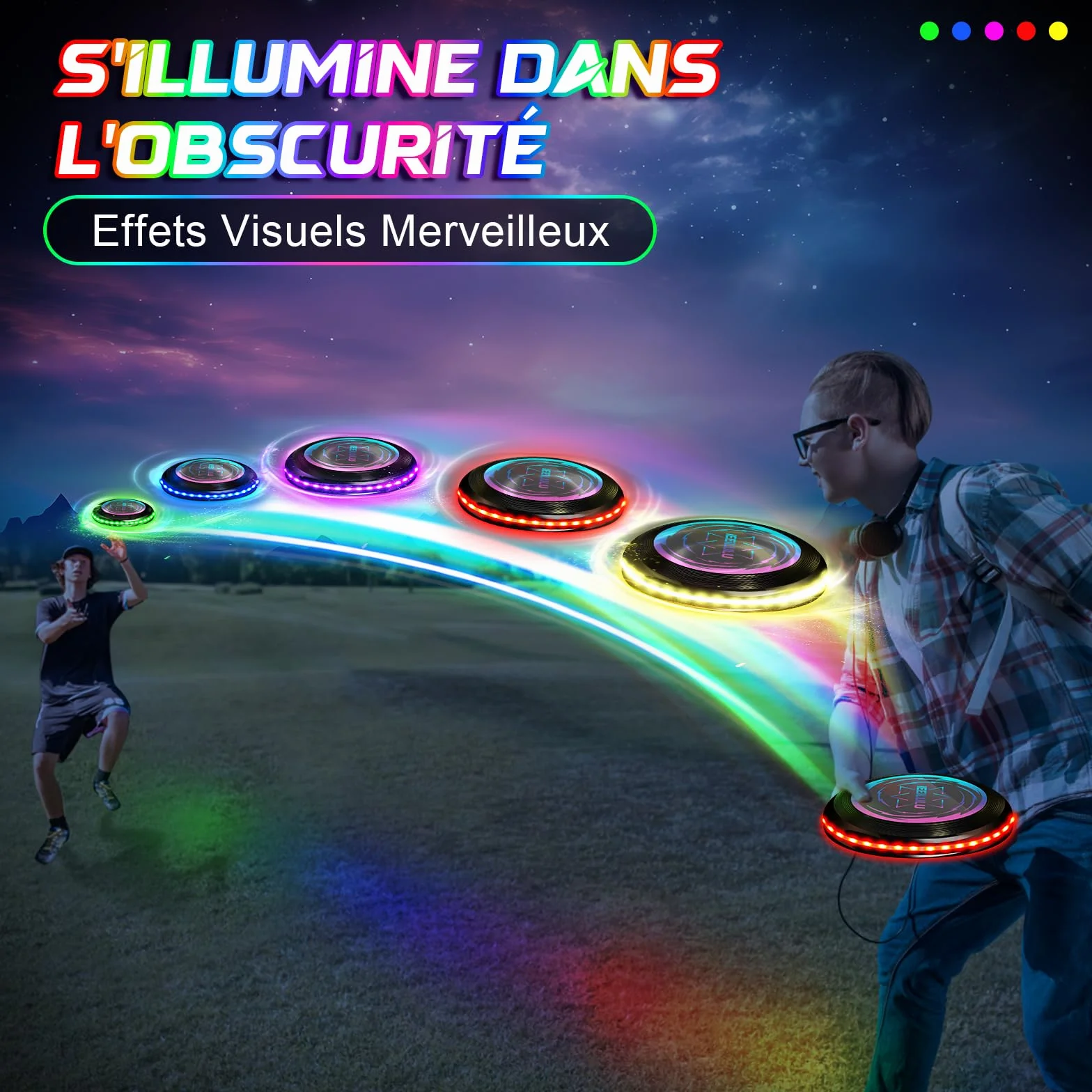 Disque Volant Lumineux LED 49 Lumières, Ultimate Frisbee Réutilisable pour Adultes Enfants Plage Pelouse