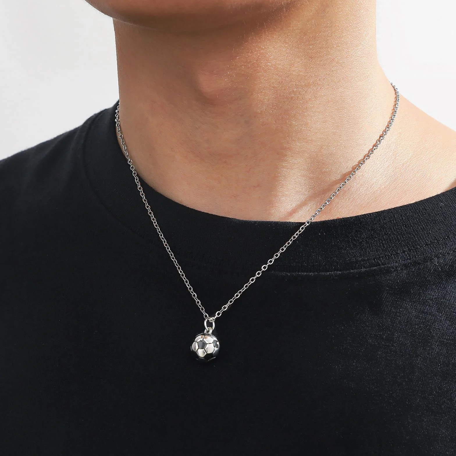 Collier football acier inoxydable 55 cm cadeau Noël unisexe
