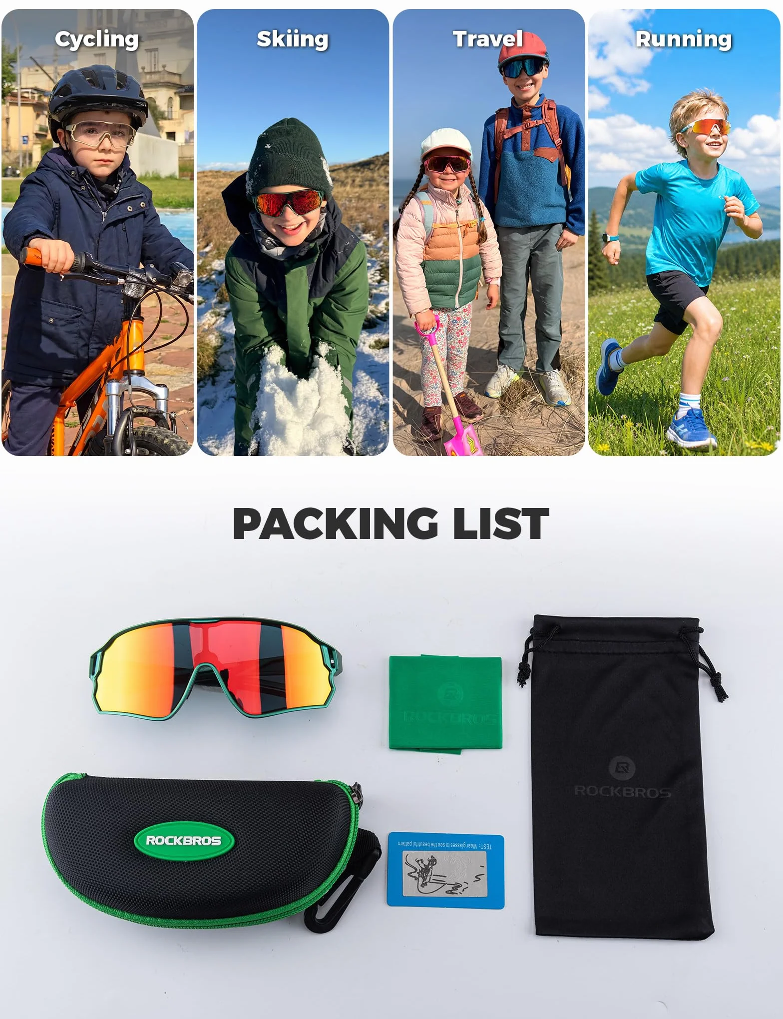 Lunettes de Soleil Polarisées Enfants ROCKBROS UV400 Cyclisme TR90 Léger Protection